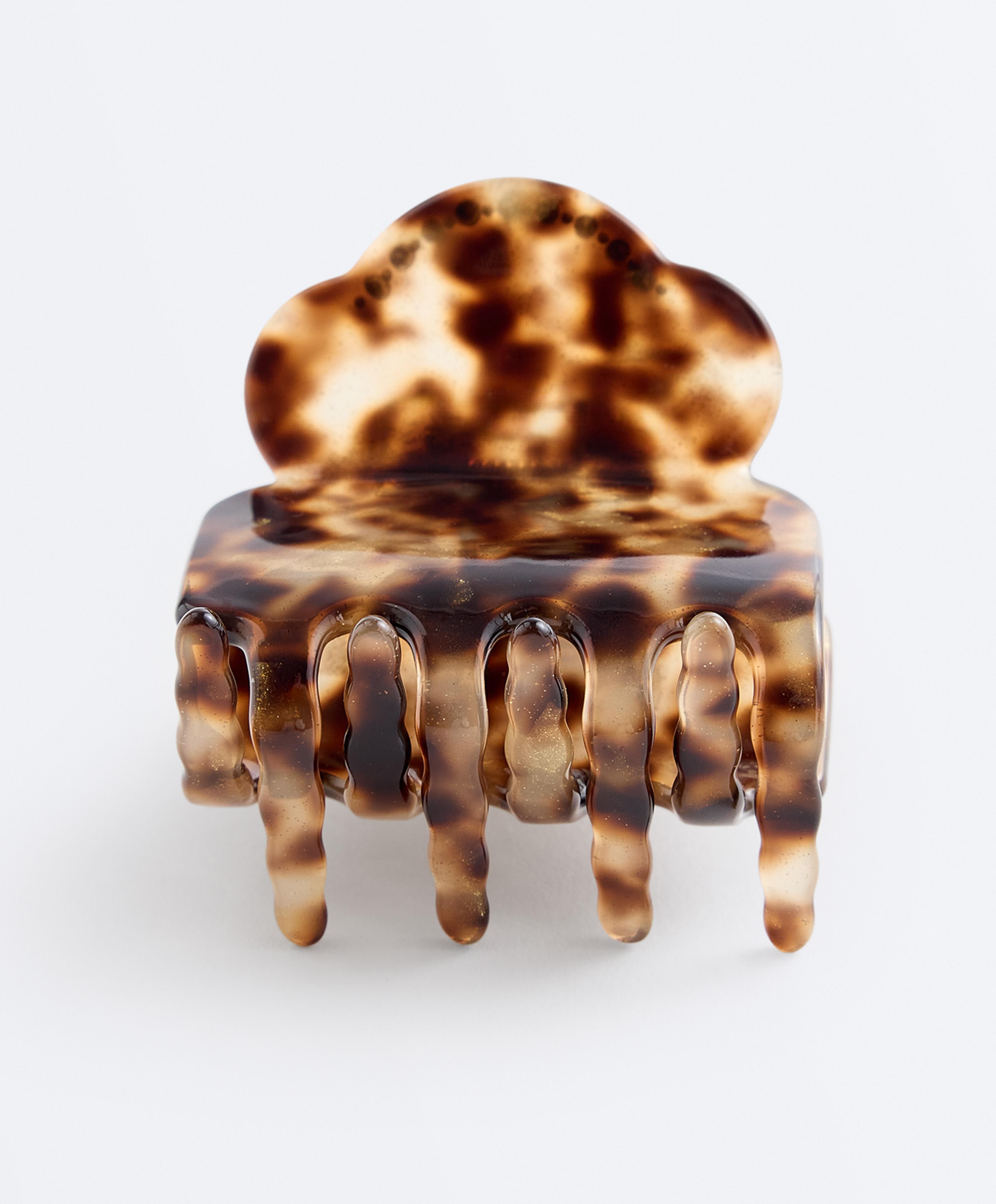 Mini rhinestone hair clip — COGNAC