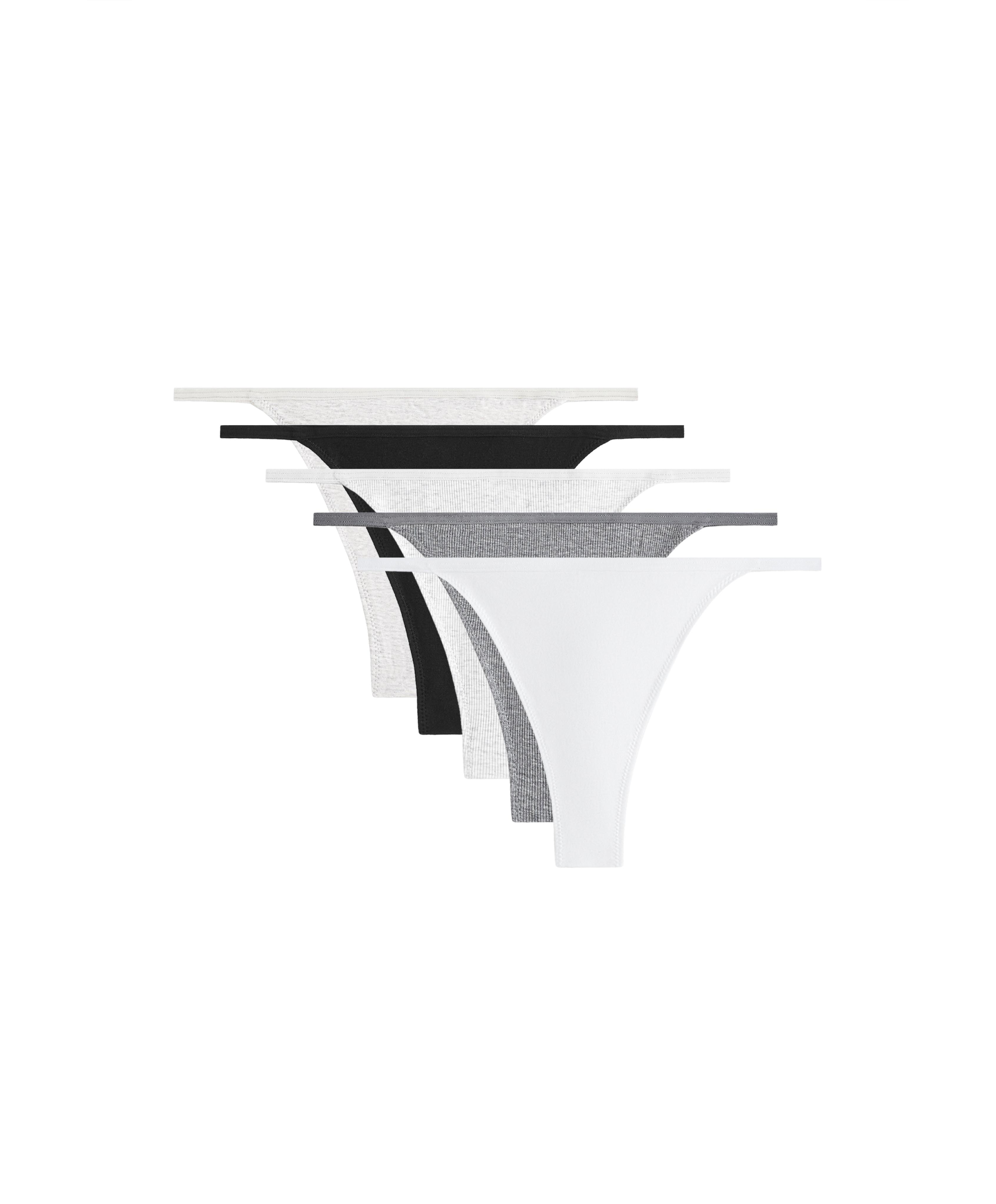 5 ribbed cotton blend thongs — GREY MELANGE