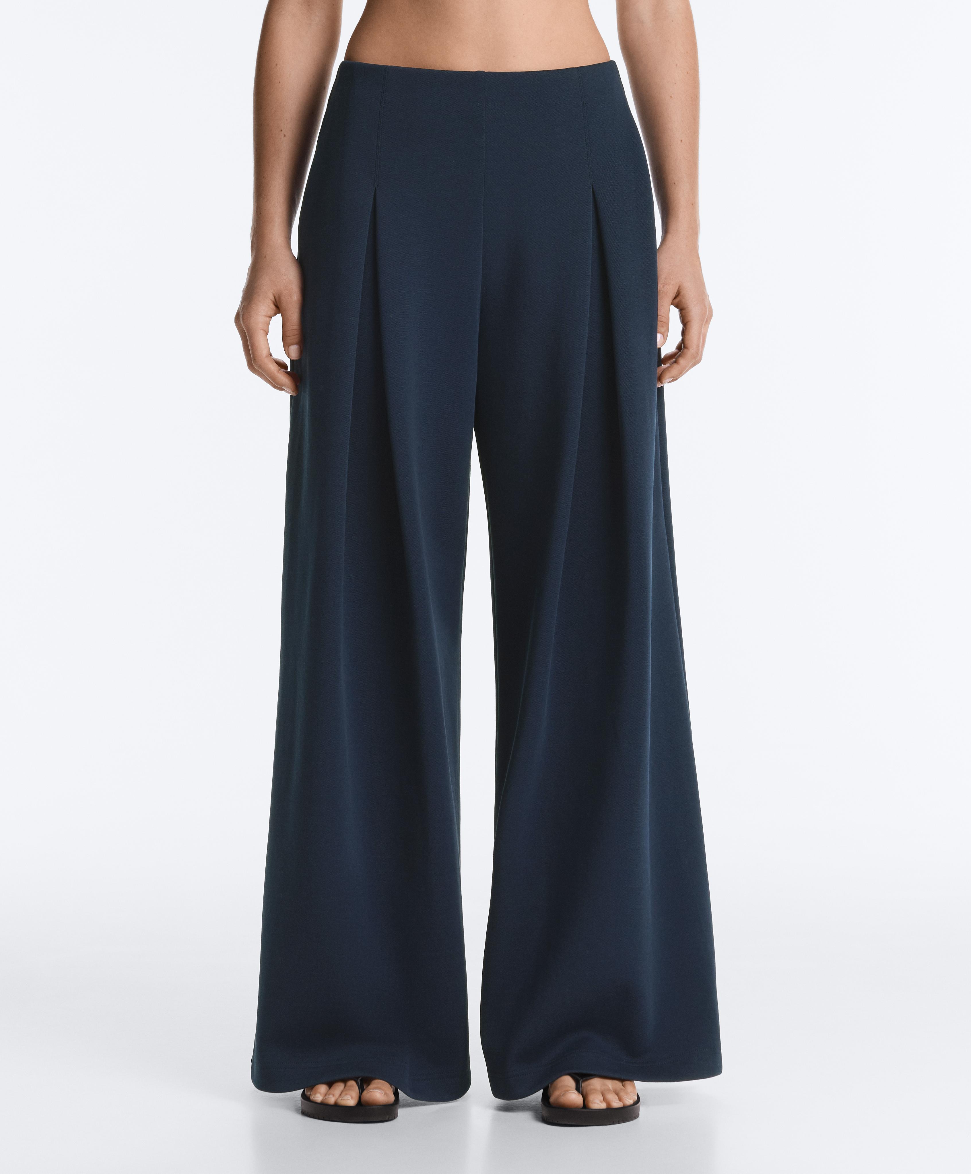 Wide-leg pique trousers with cotton