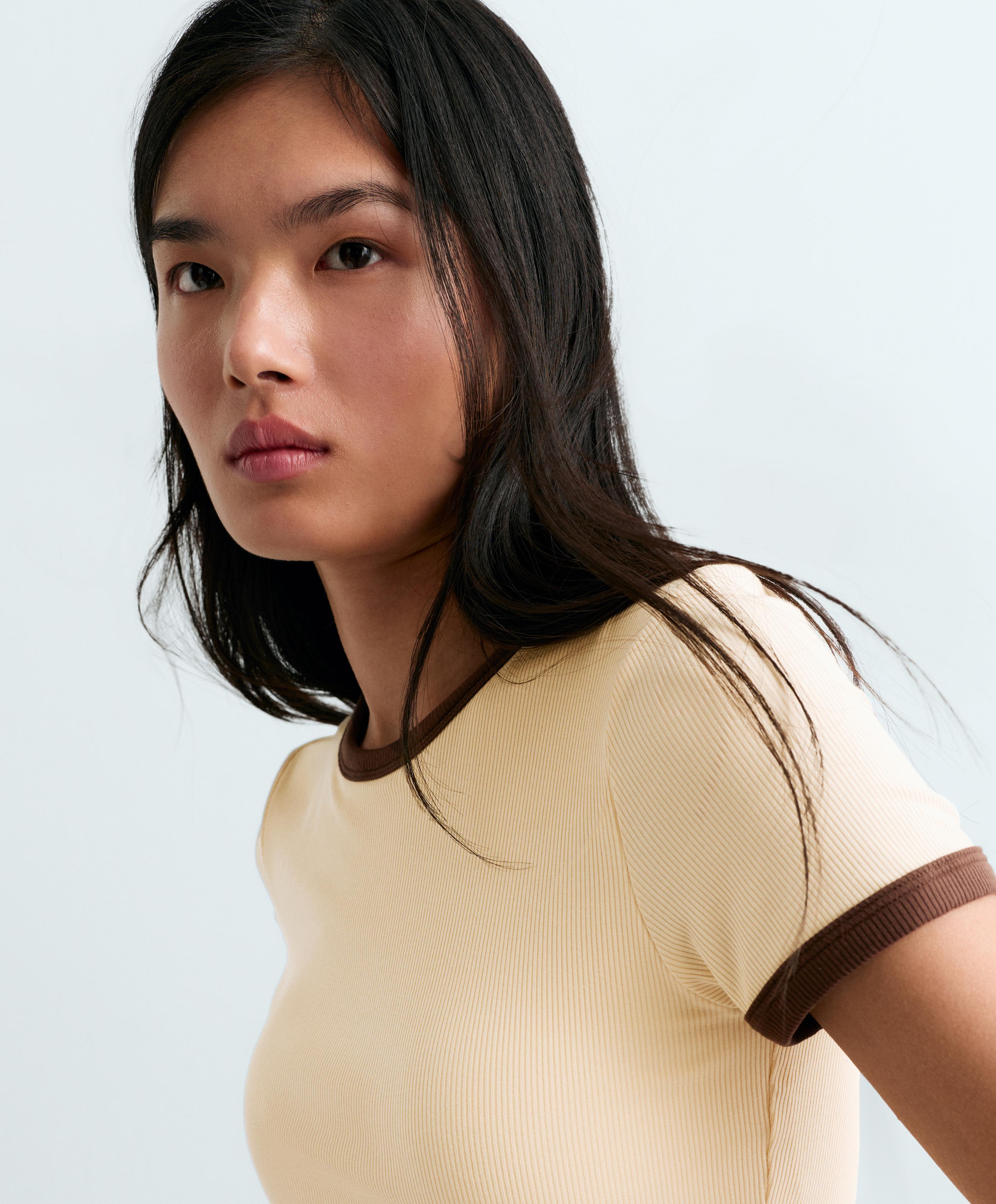 Contrast rib modal blend short-sleeved tank top — BUTTER YELLOW