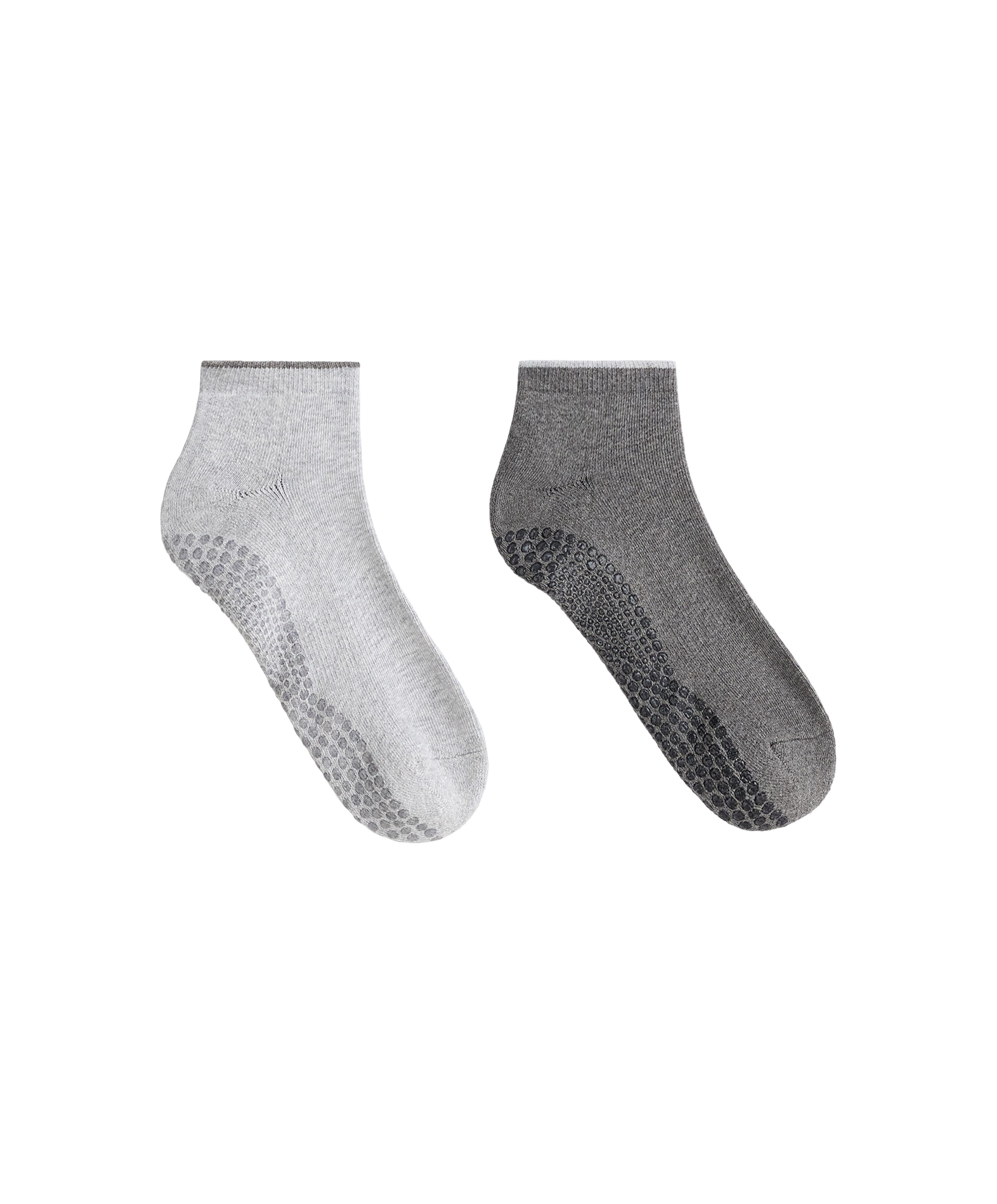 2 pairs of cotton quarter yoga and Pilates socks — DARK-GREY MELANGE