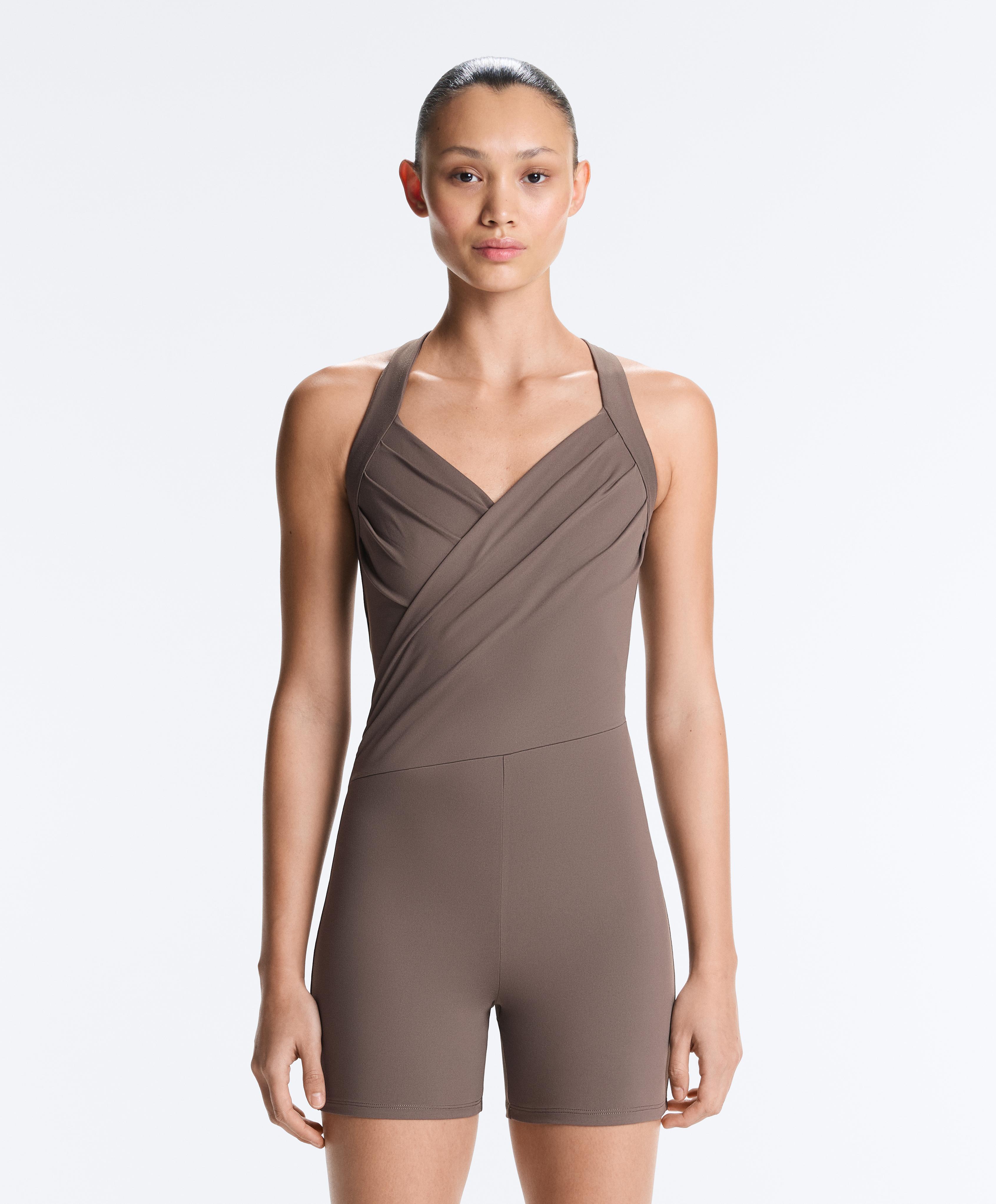 Comfortlux crossover short jumpsuit — TAUPE-GREY