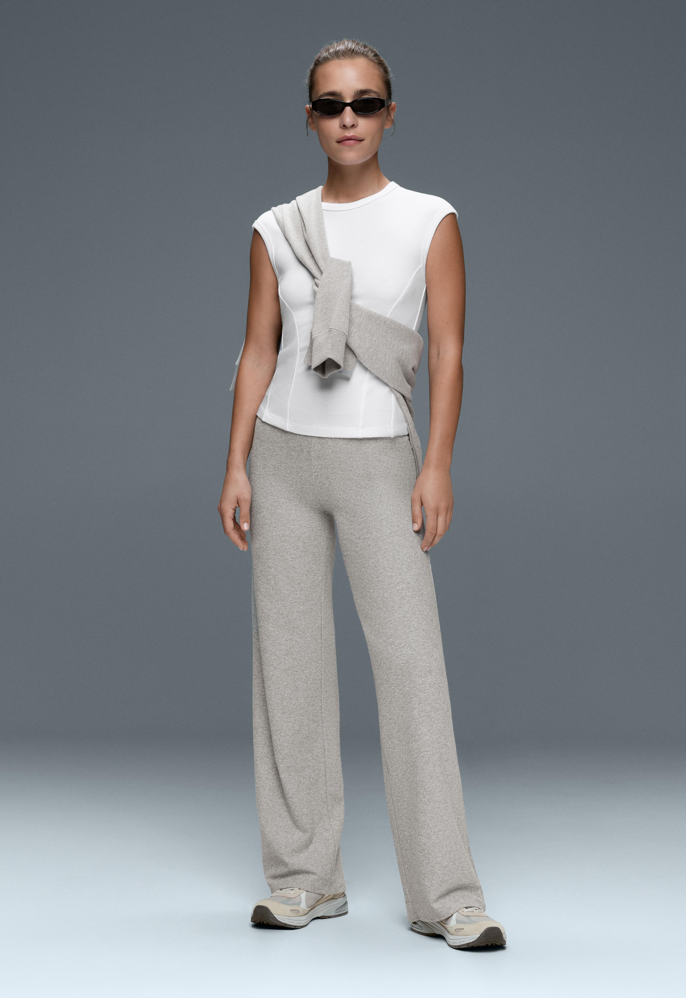 Comfortlux high-waisted straight-leg heathered trousers — GREY MELANGE