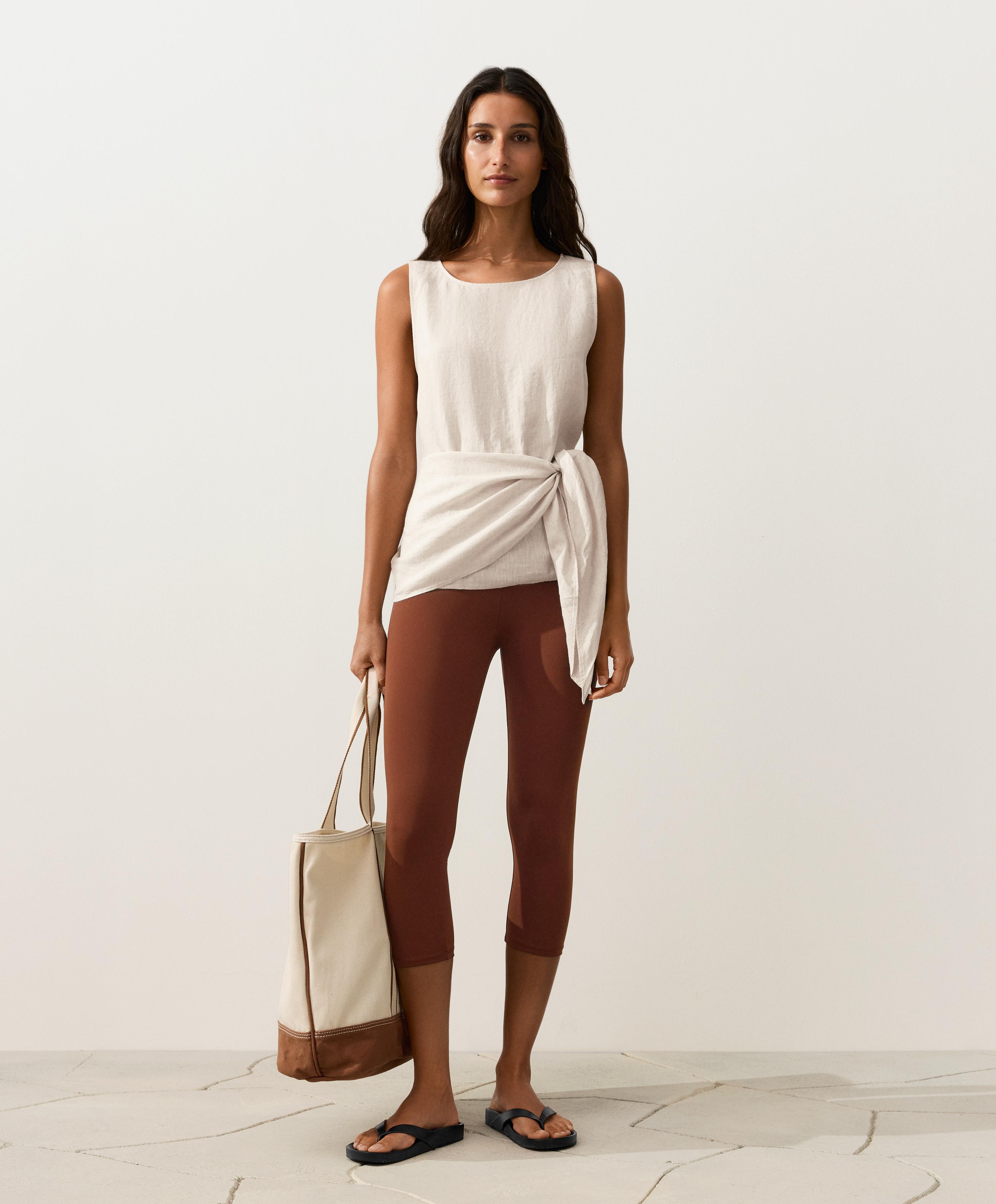 Sleeveless top with 100% linen scarf — SAND MELANGE