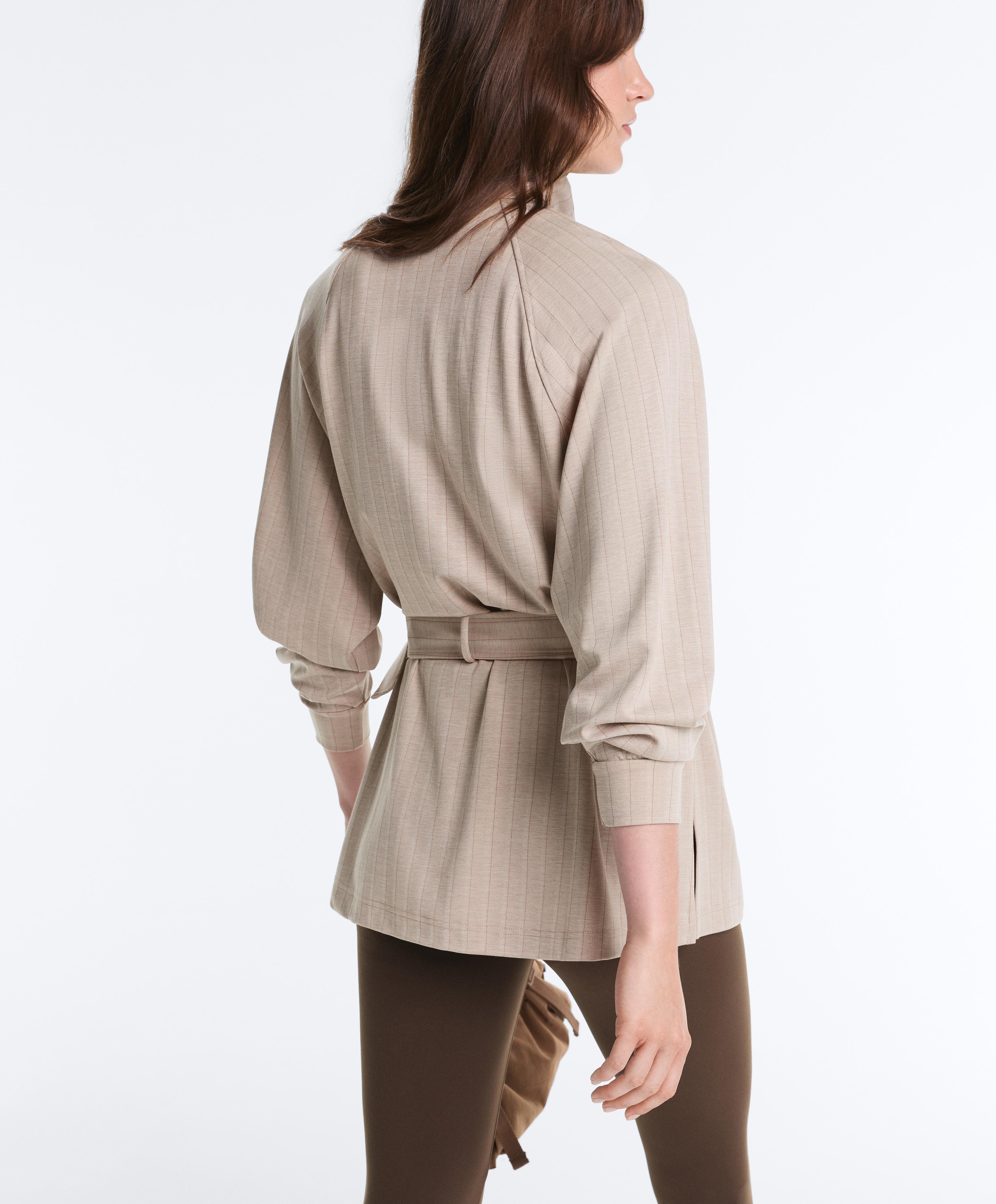 Striped soft-touch belted jacket — SOFT MINK