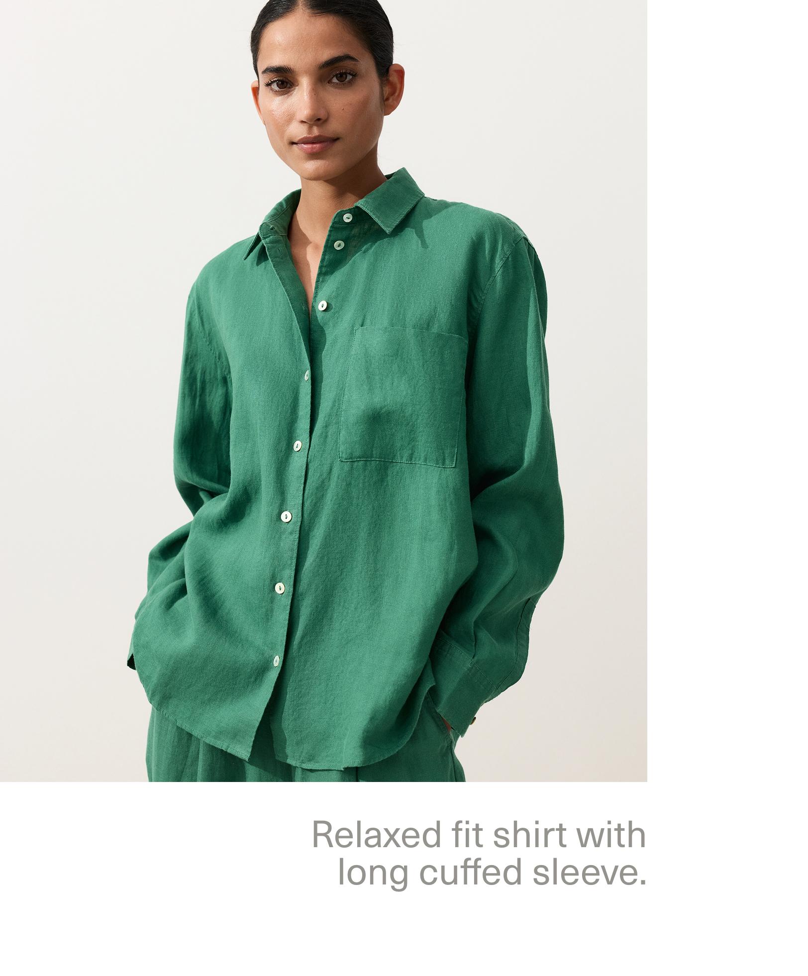 100% linen relaxed shirt — EMERALD GREEN