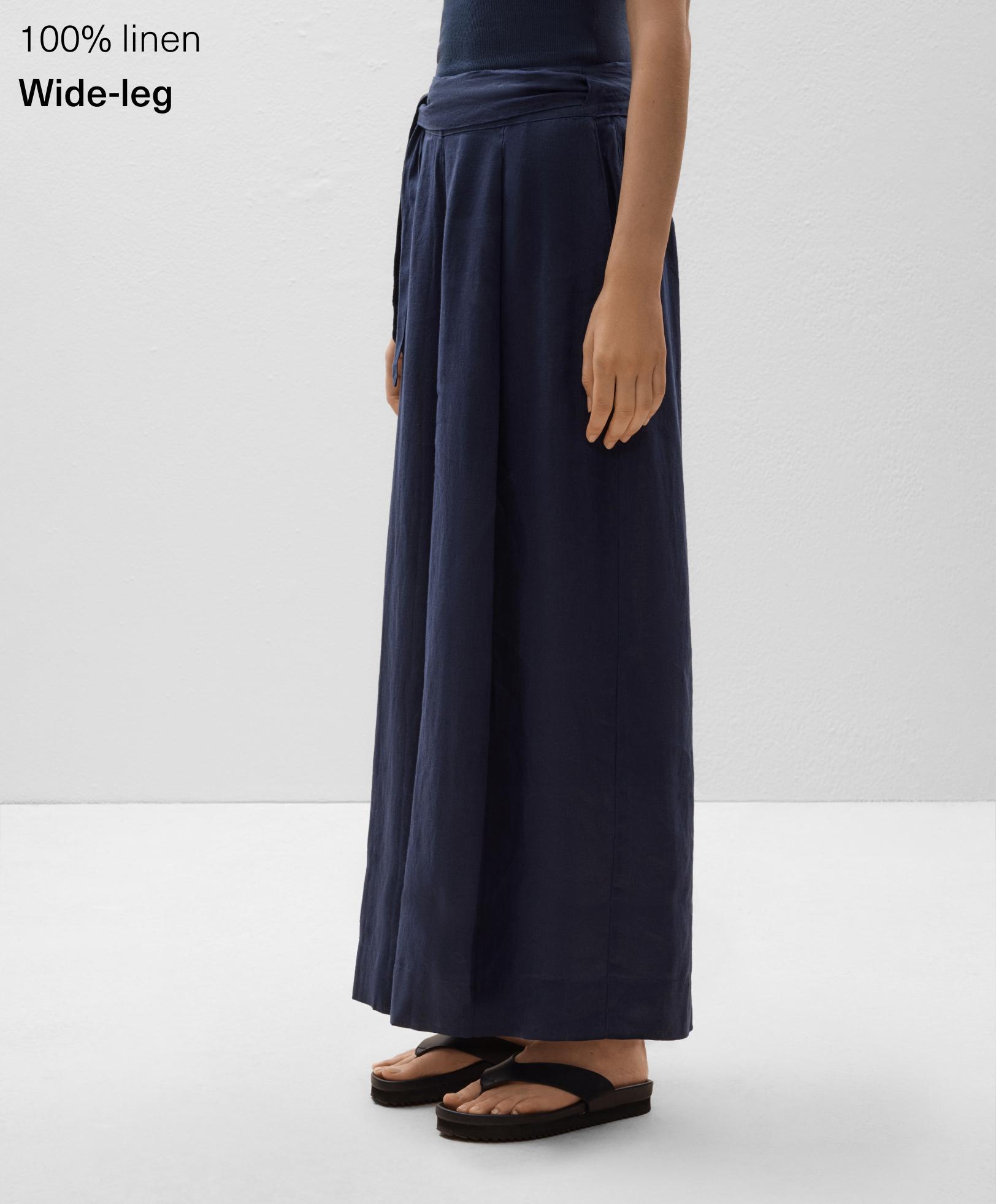 100% linen tie wide-leg trousers