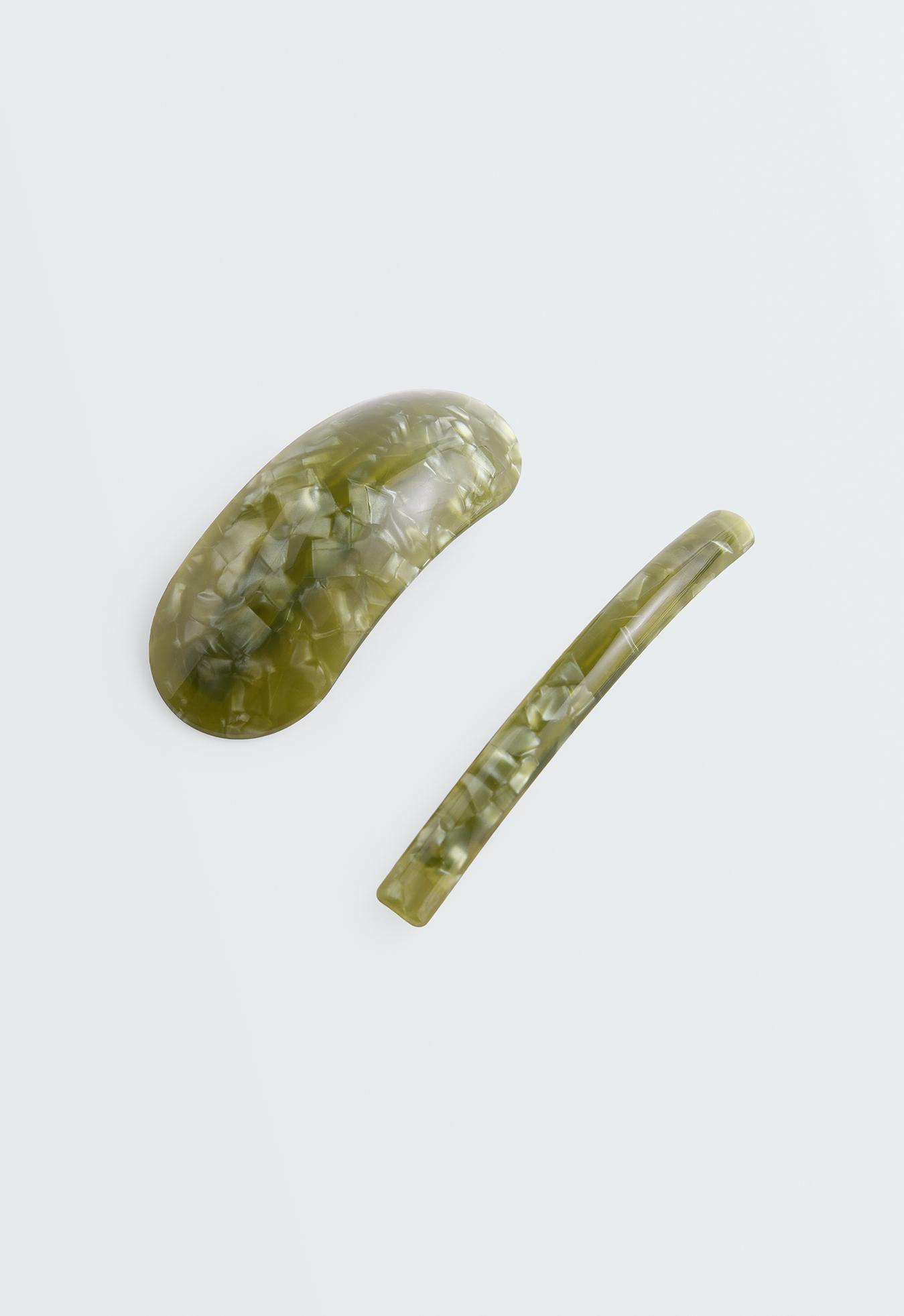 2 faux-tortoiseshell hair slides — KHAKI-GREY