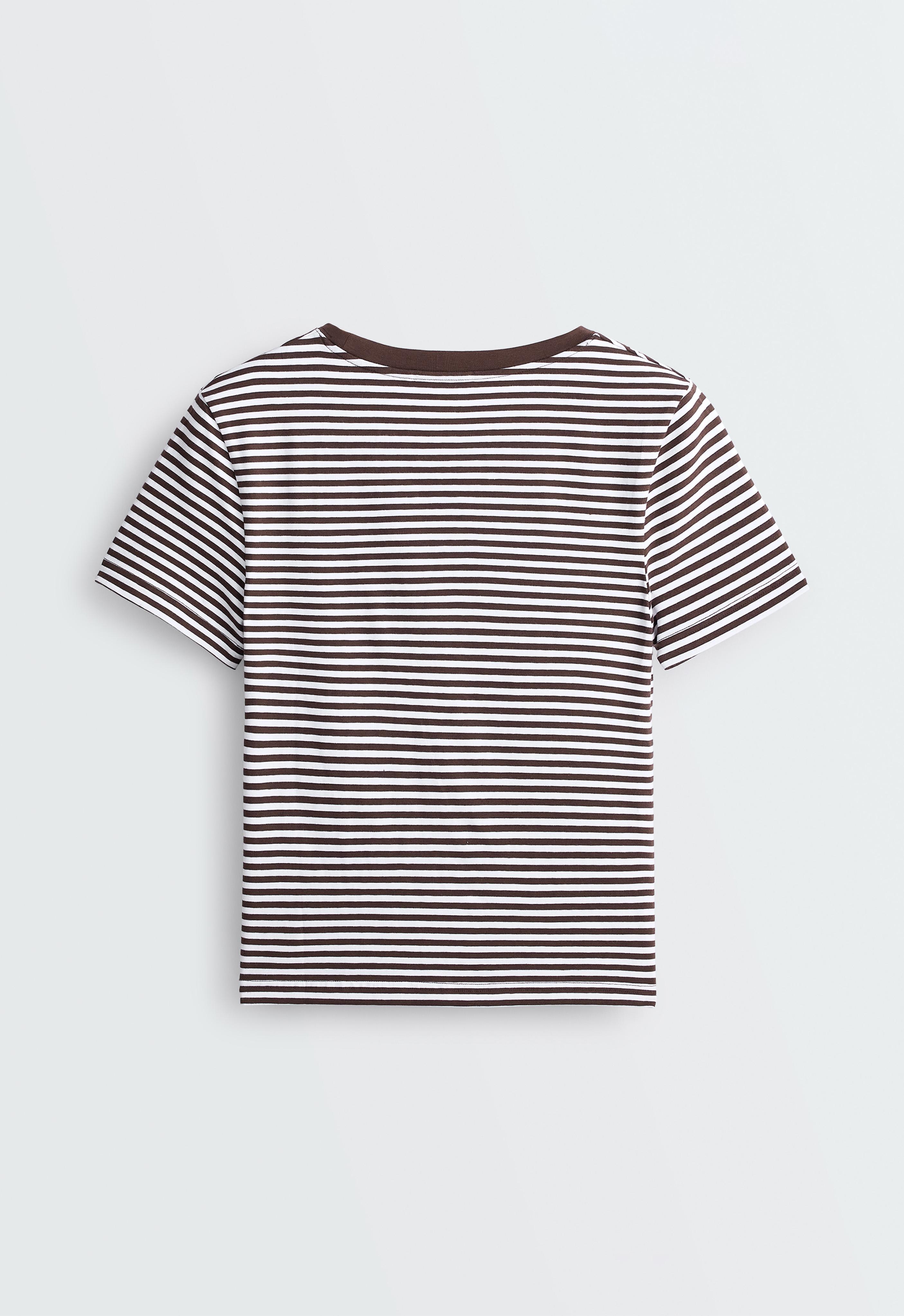 Regular fit striped cotton-blend short-sleeved T-shirt — DARK BROWN