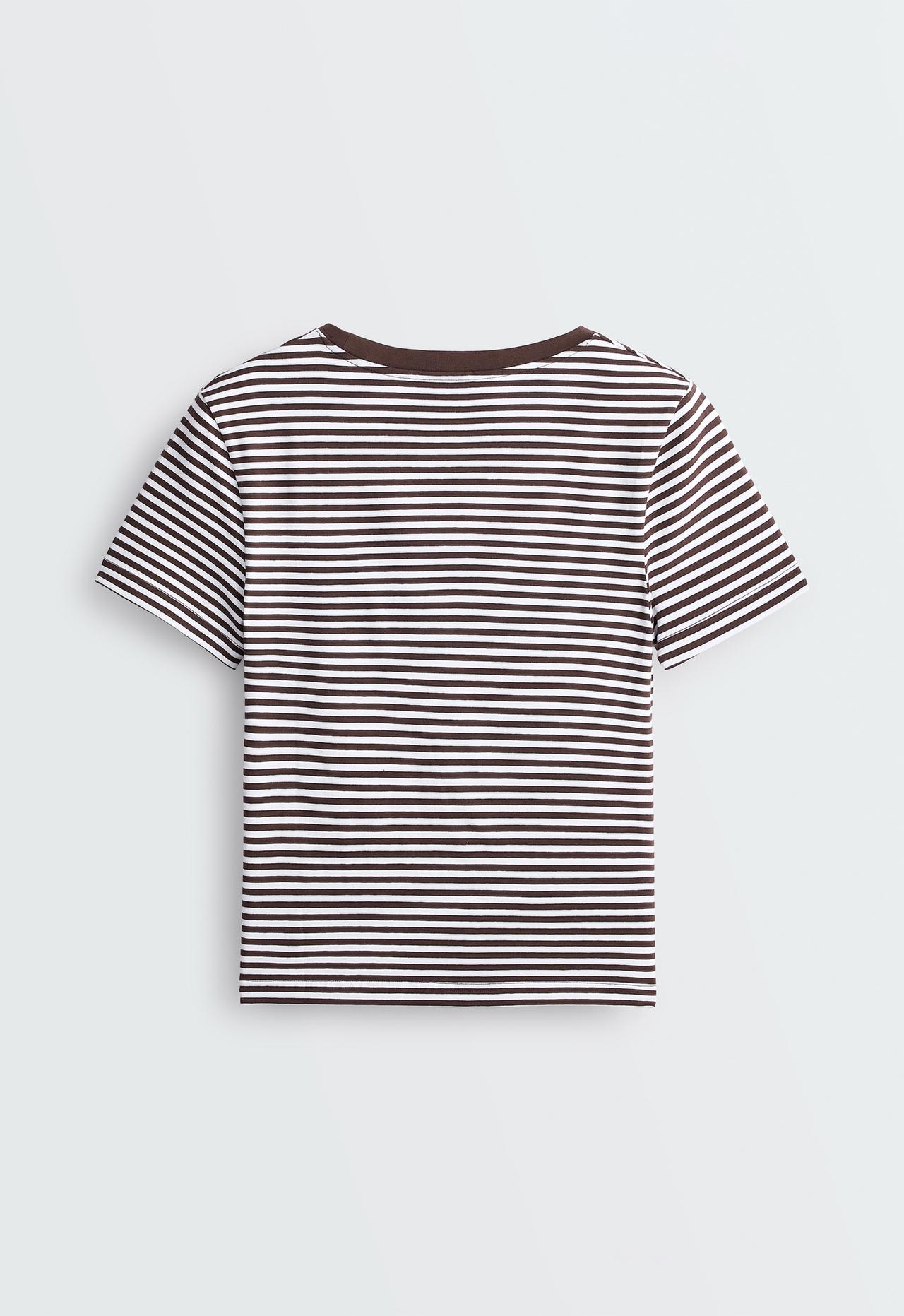 Regular fit striped cotton-blend short-sleeved T-shirt — DARK BROWN