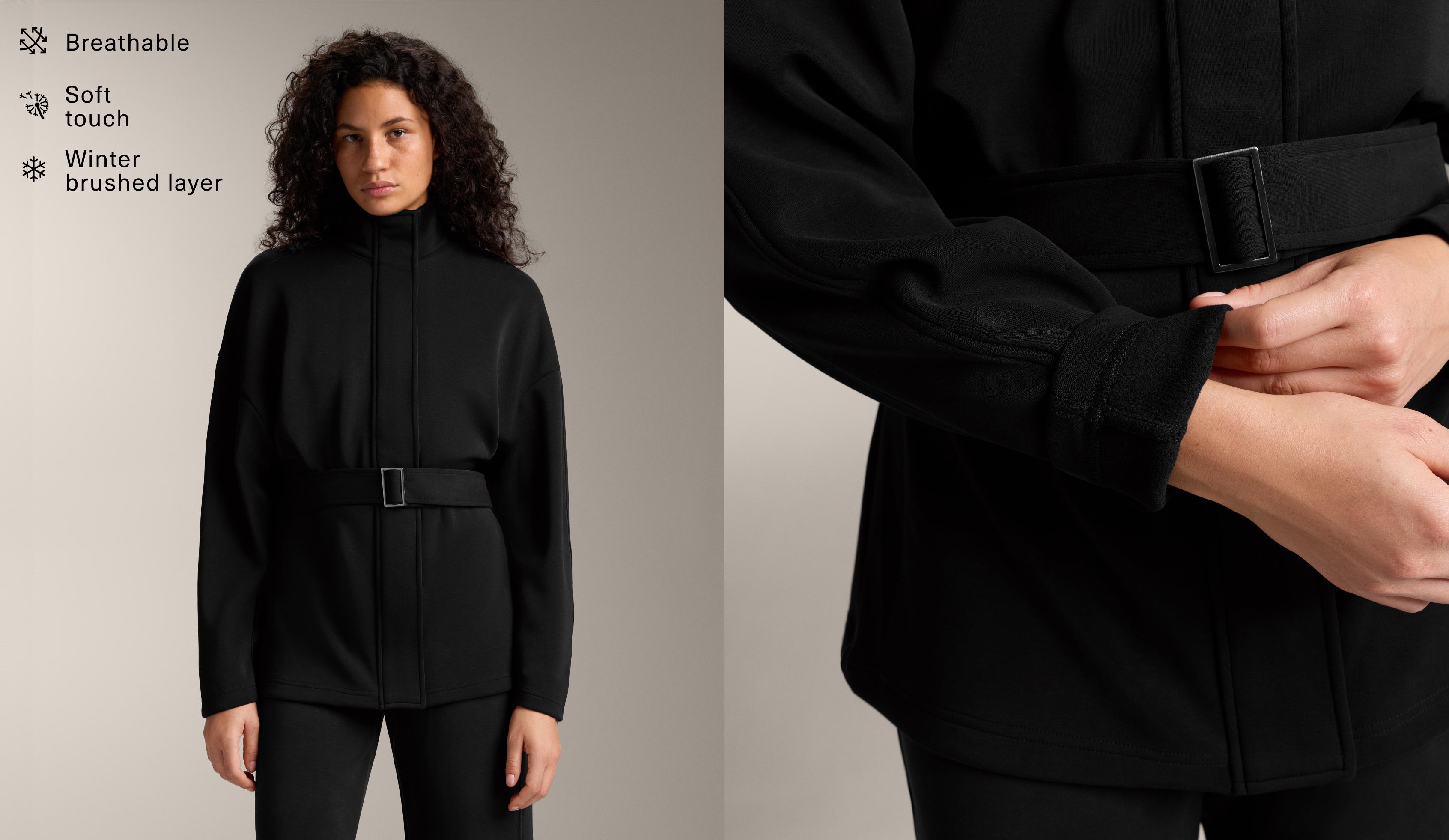 Lange Jacke mit Gürtel und Modalanteil brushed