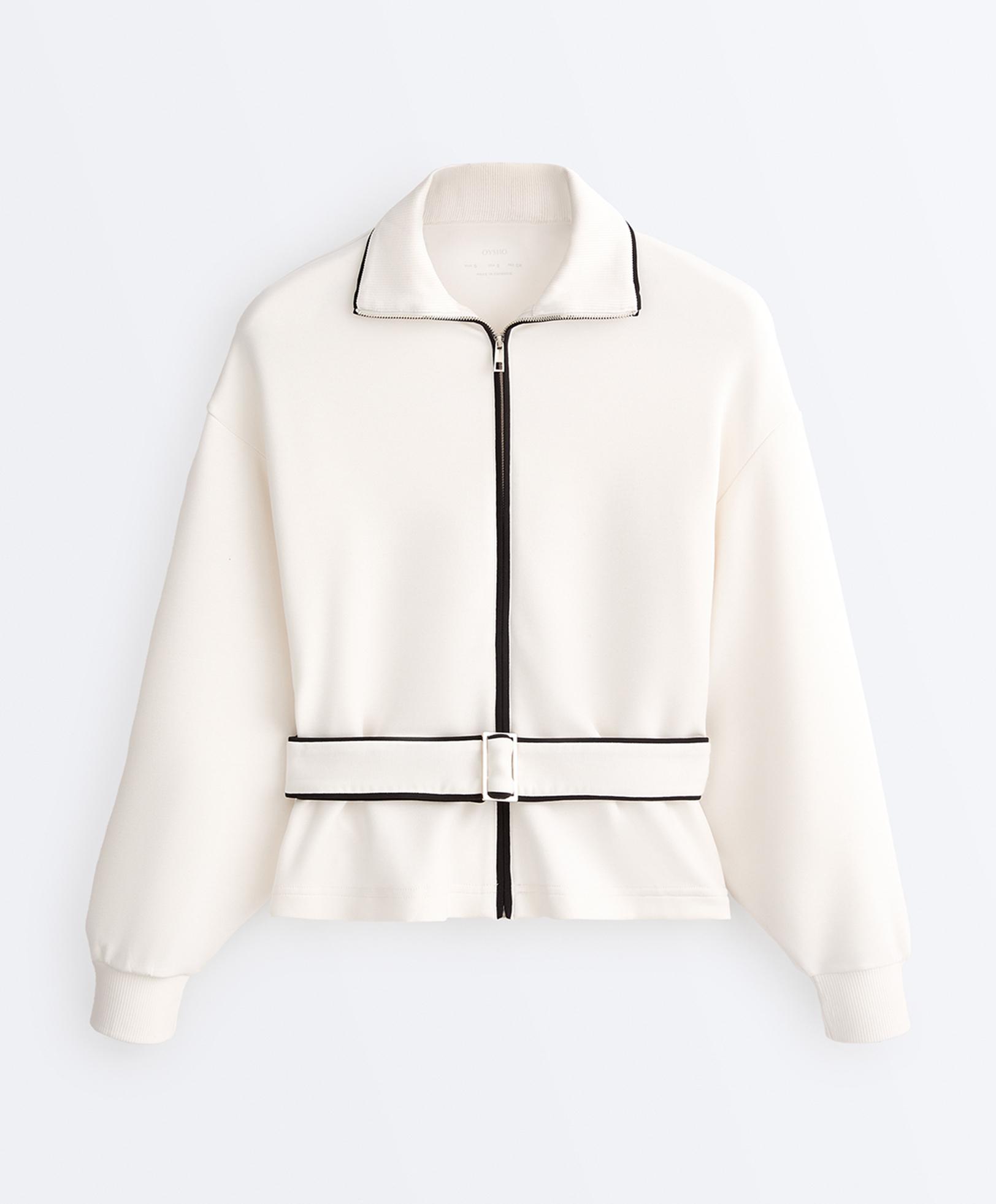 Piping jacket with soft-touch modal — PALE ECRU