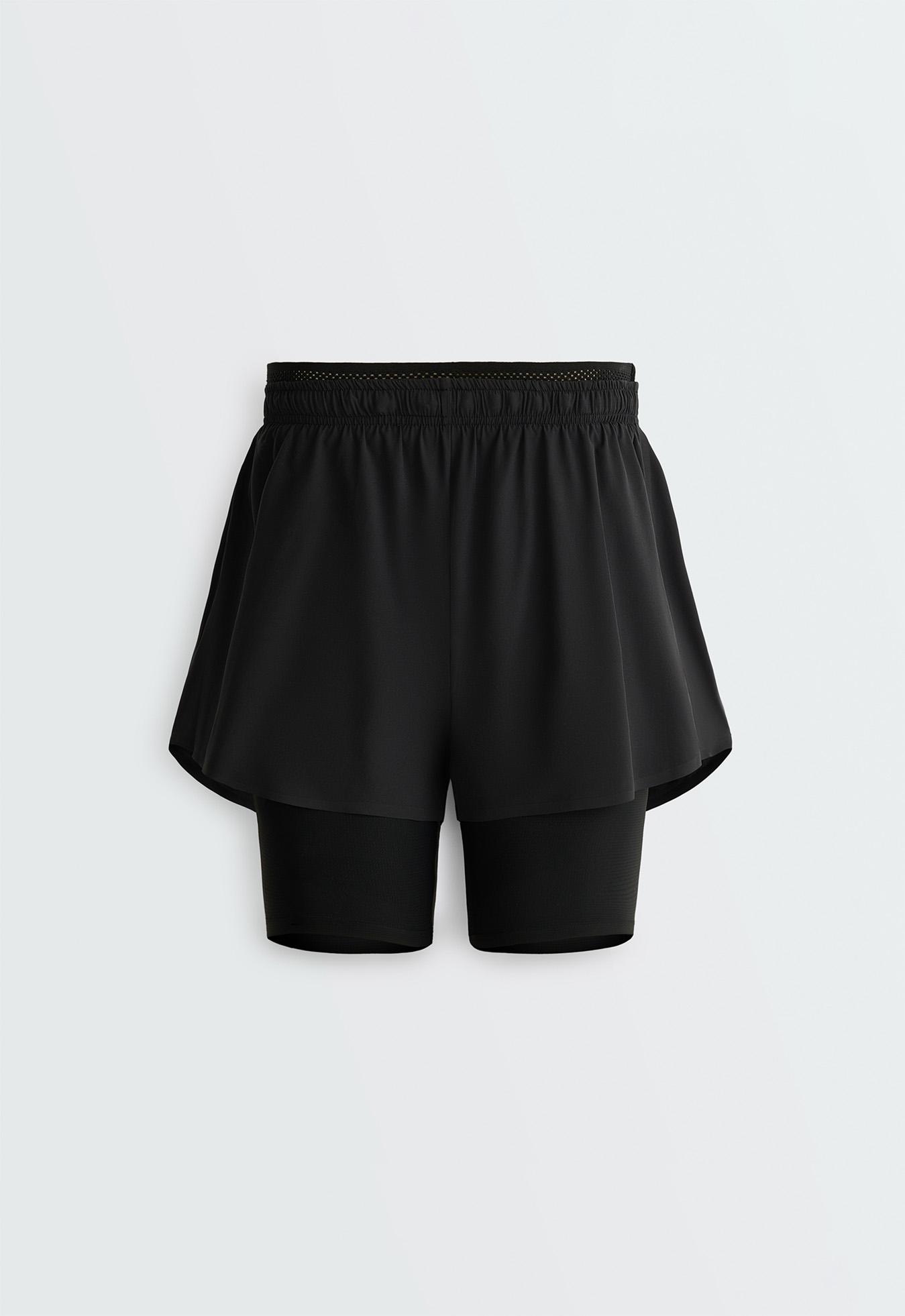 Technical mid rise 2-in-1 shorts — BLACK