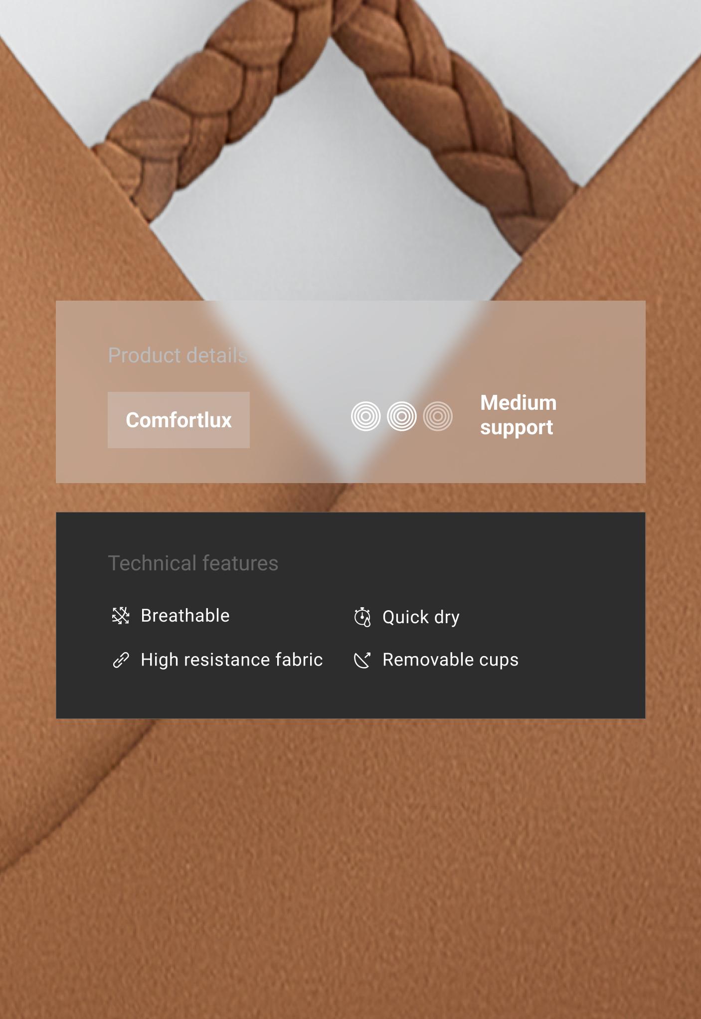 Medium-support braided Comfortlux sports bra — TOFFEE