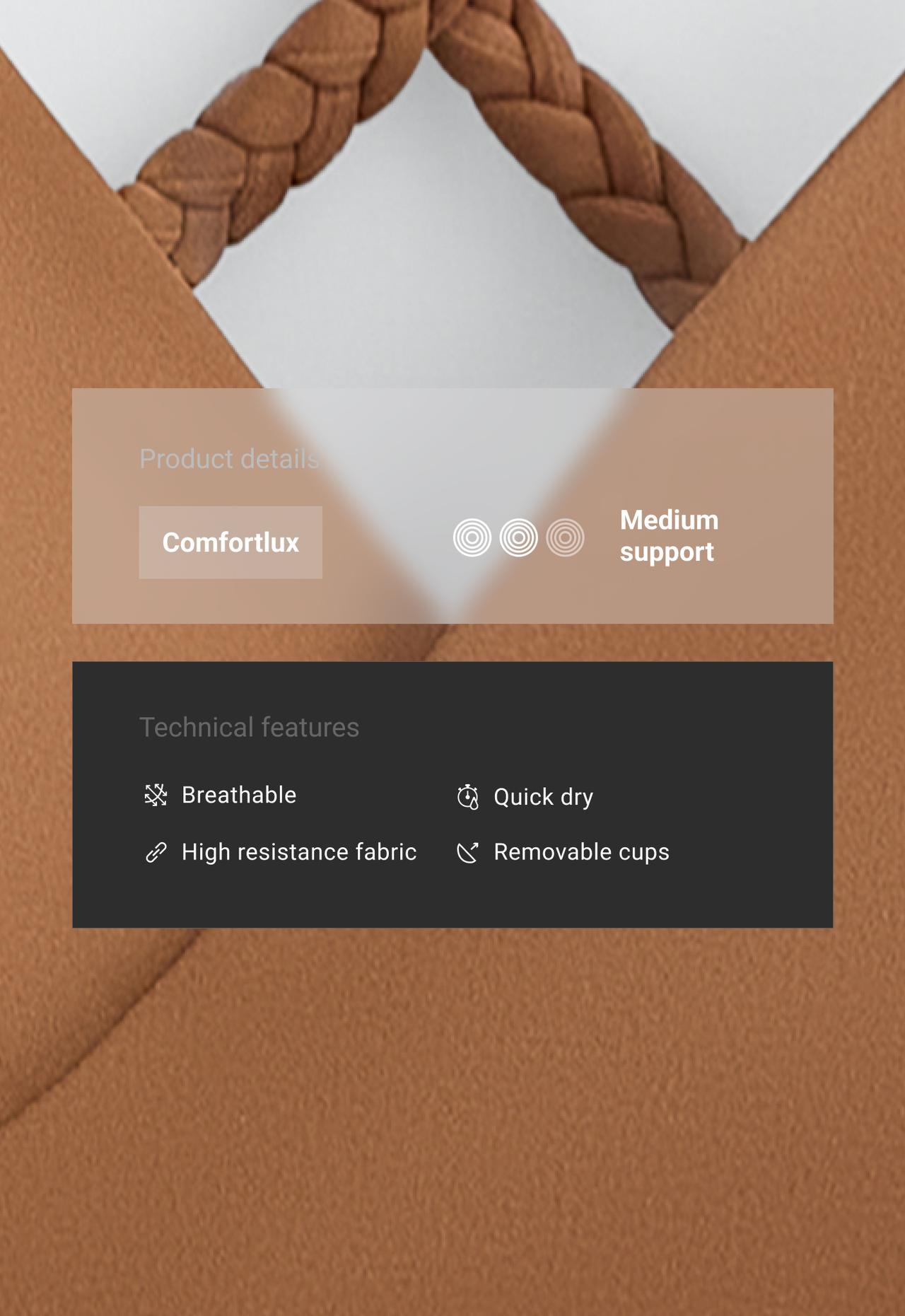 Medium-support braided Comfortlux sports bra — TOFFEE