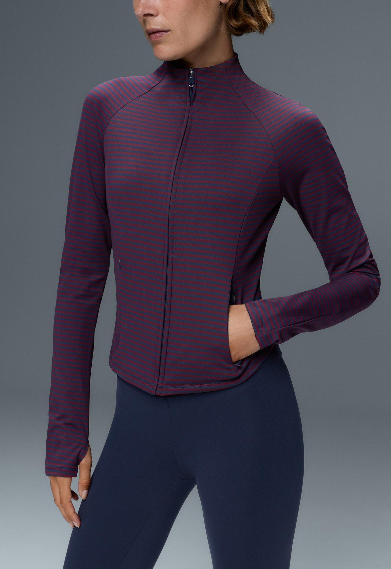 Striped technical jacket — NAVY BLUE