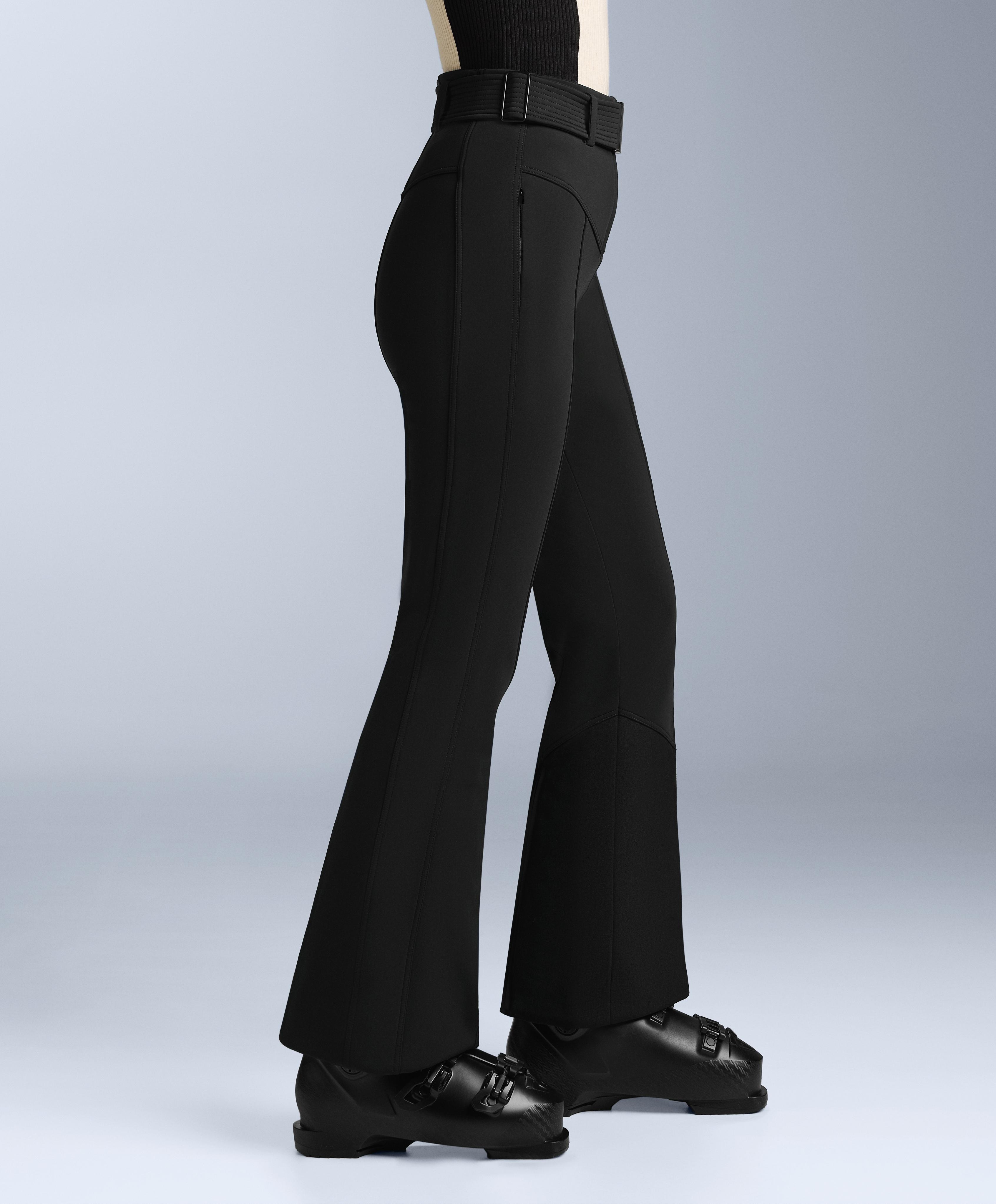 Water-resistant high-rise flare stretch SKI trousers — BLACK