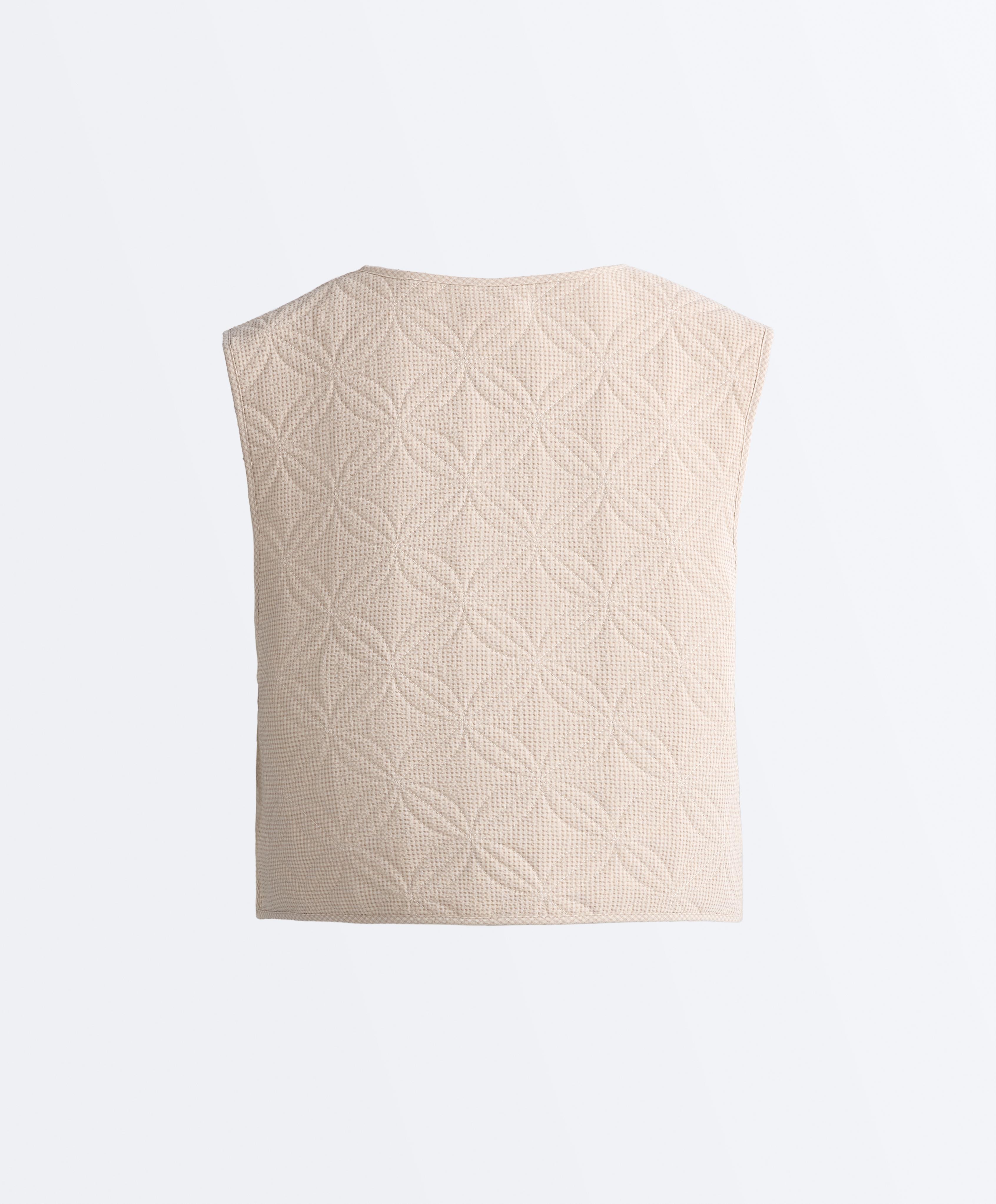 Floral gingham quilted gilet — BEIGE