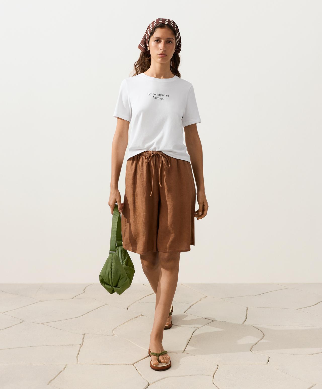 100% linen midi Bermuda shorts — TOFFEE