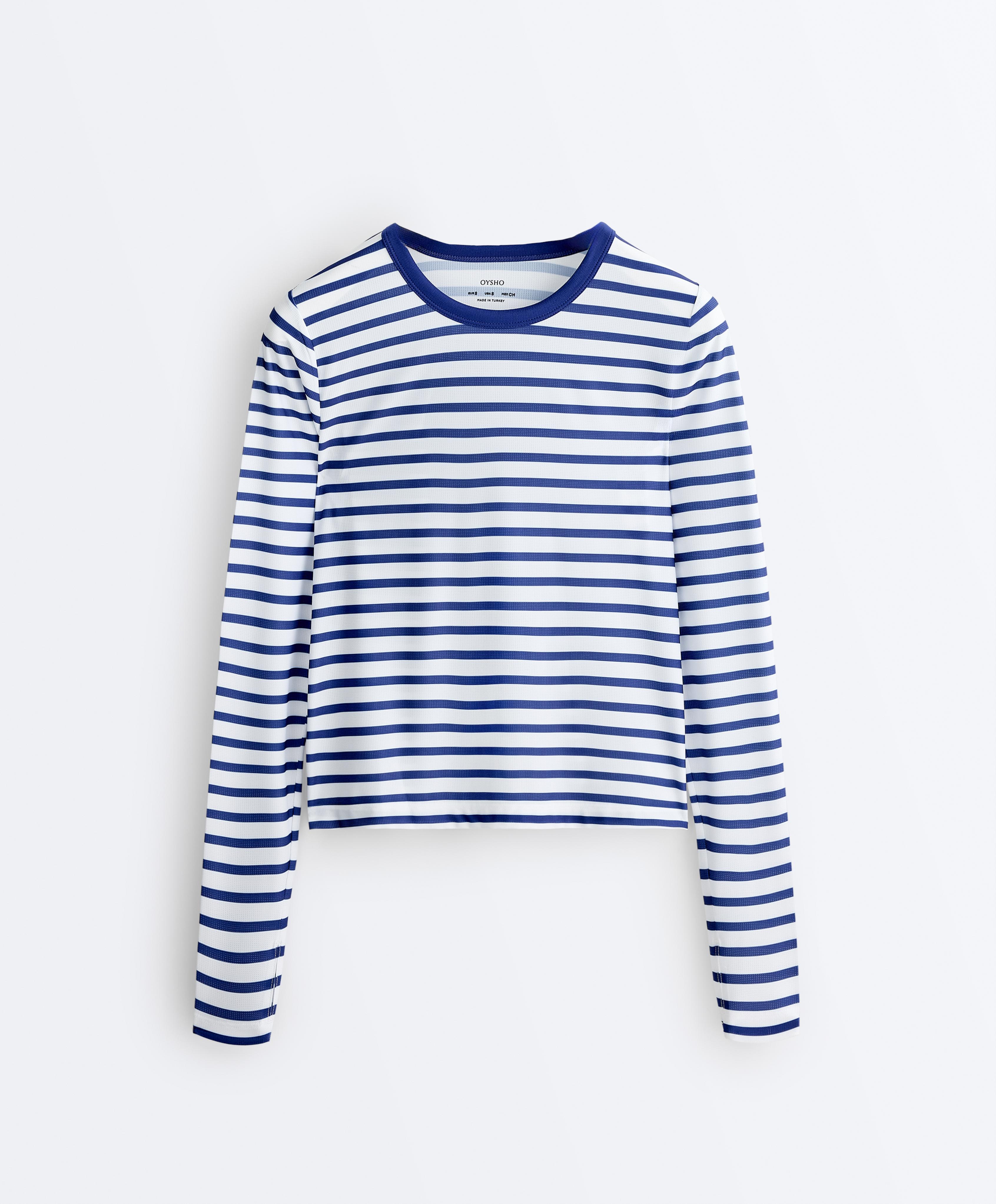 Striped long-sleeved technical T-shirt — ELECTRIC BLUE