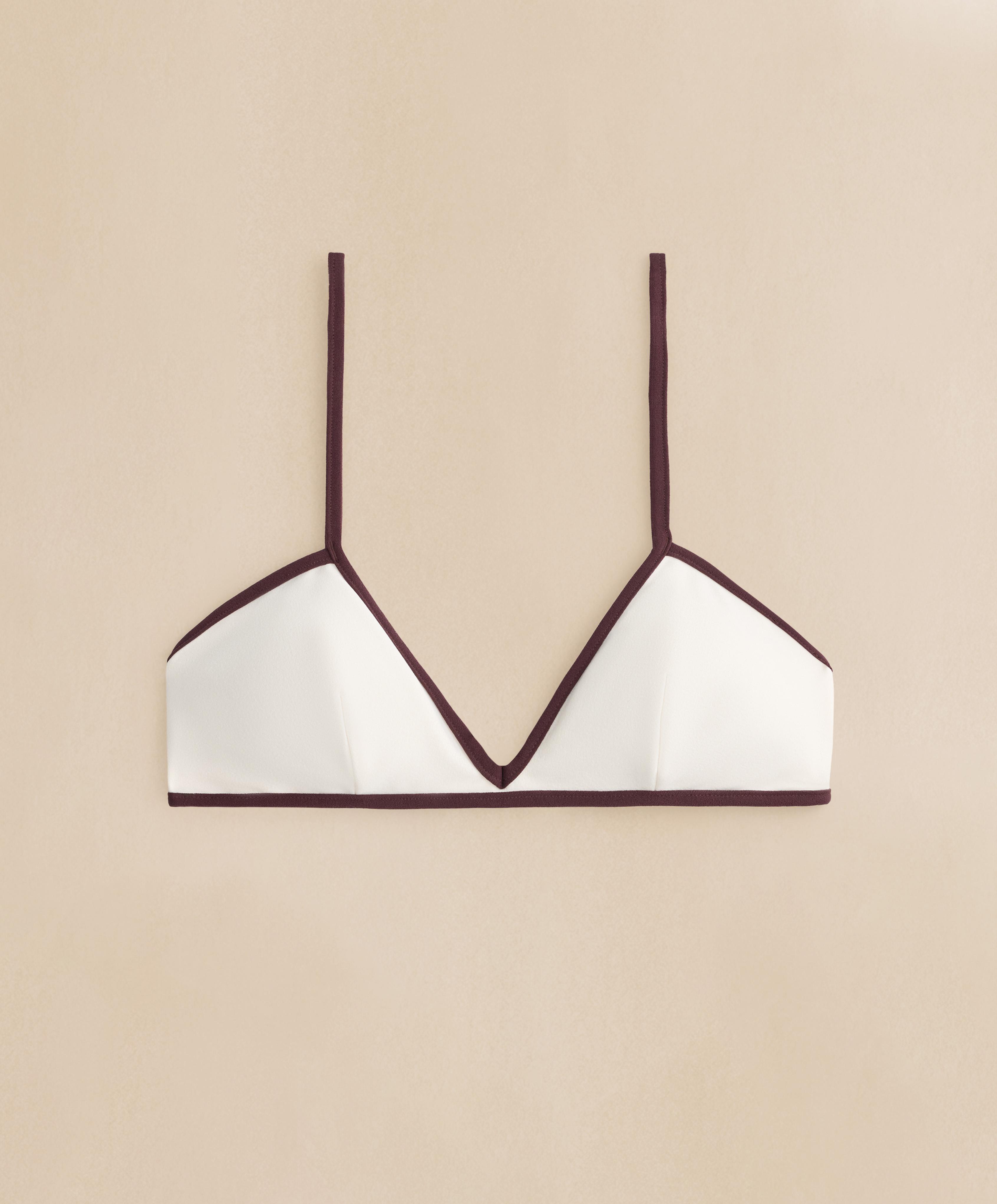 Contrast trim triangle bikini top — PALE ECRU