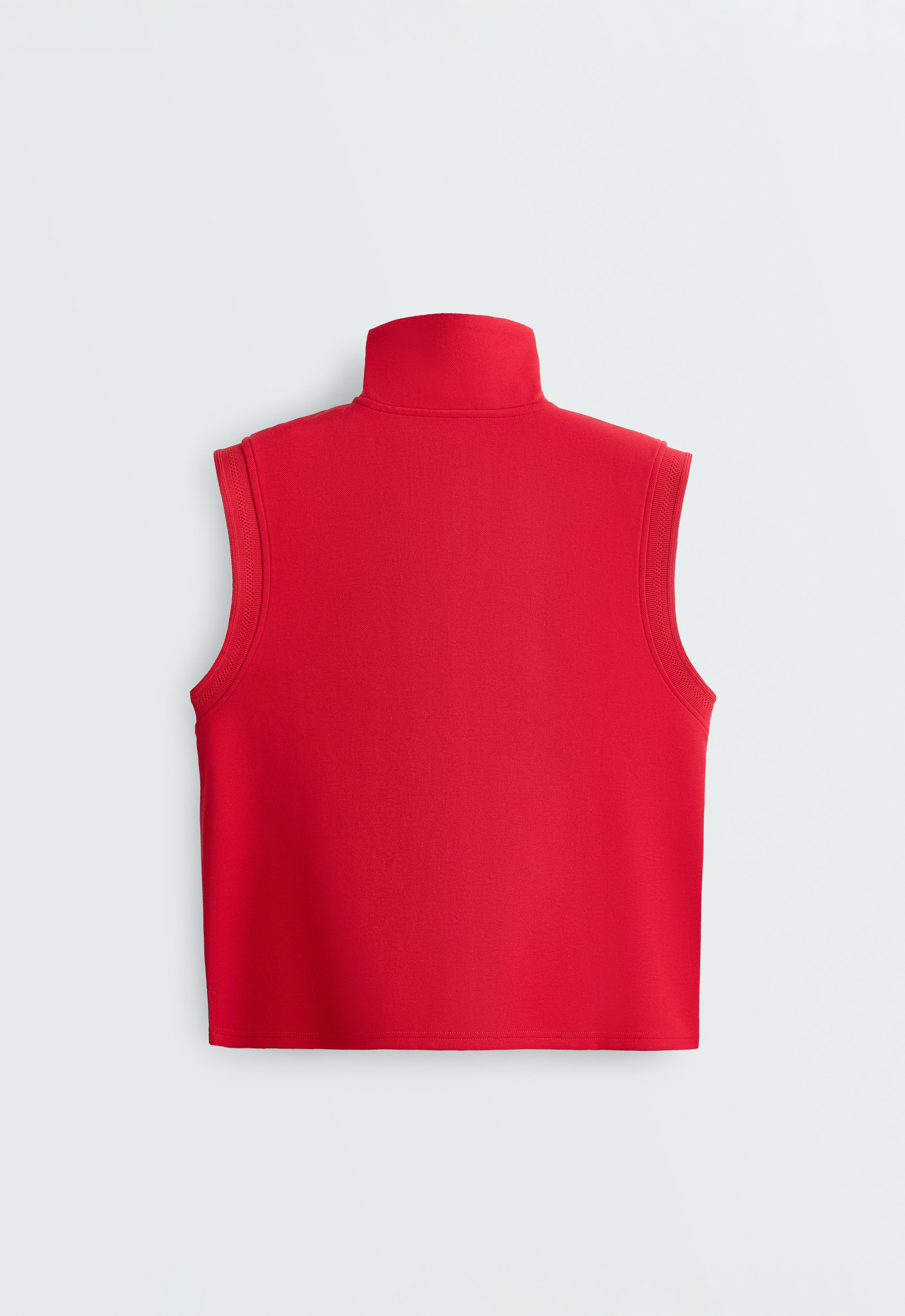 Cotton piqué sleeveless vest — BRIGHT RED
