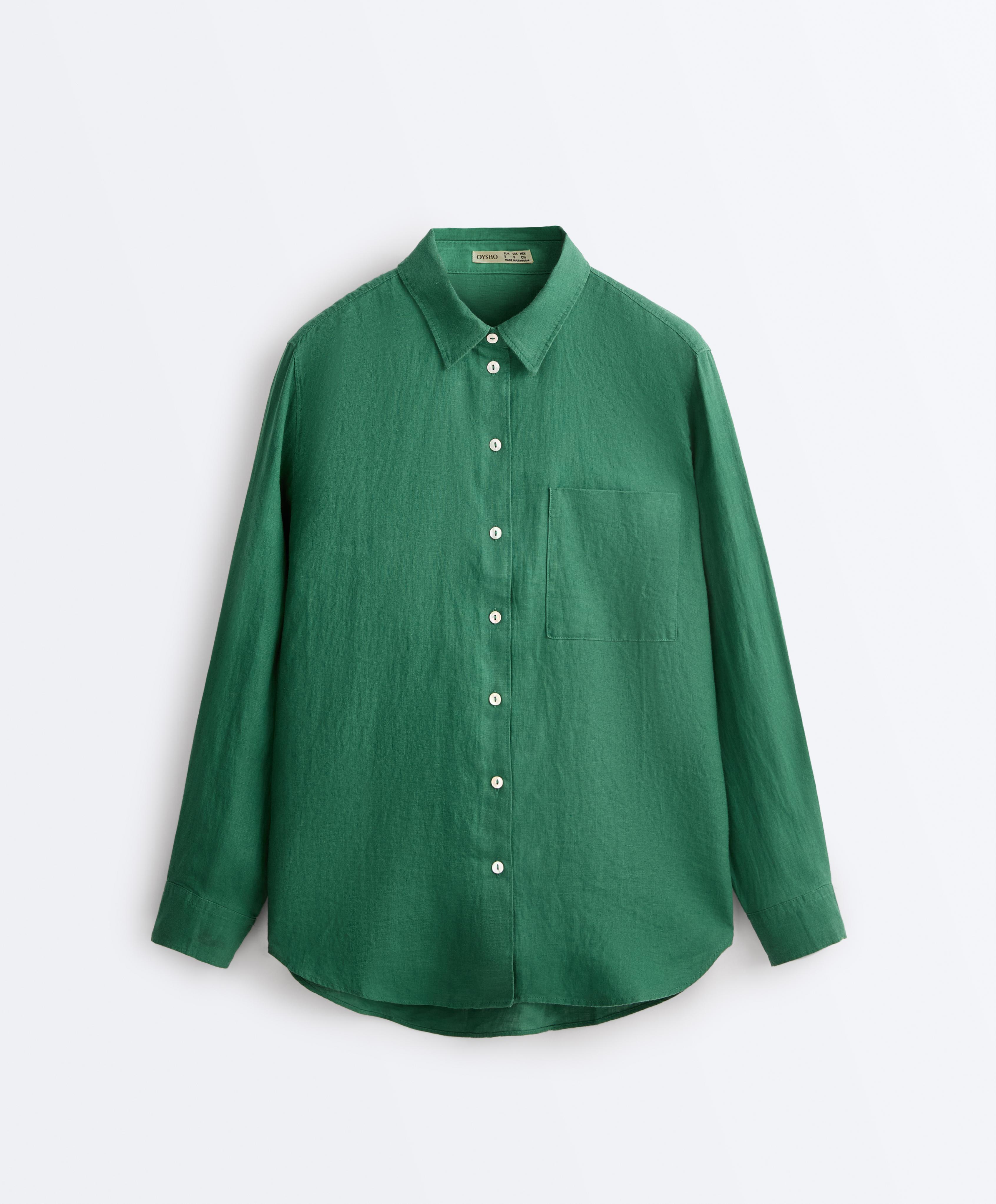 100% linen relaxed shirt — EMERALD GREEN
