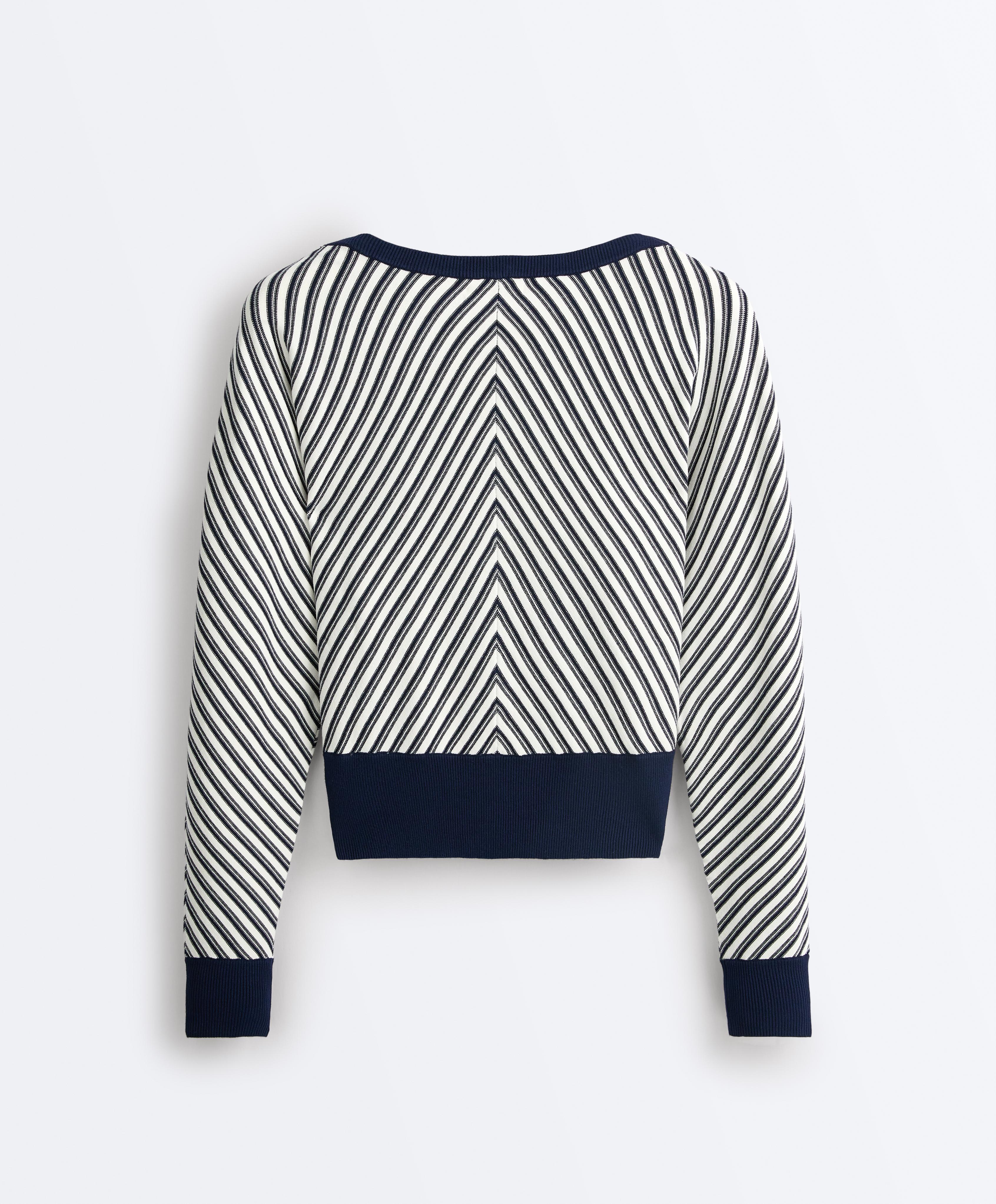 Diagonal stripe knit jumper — NAVY BLUE