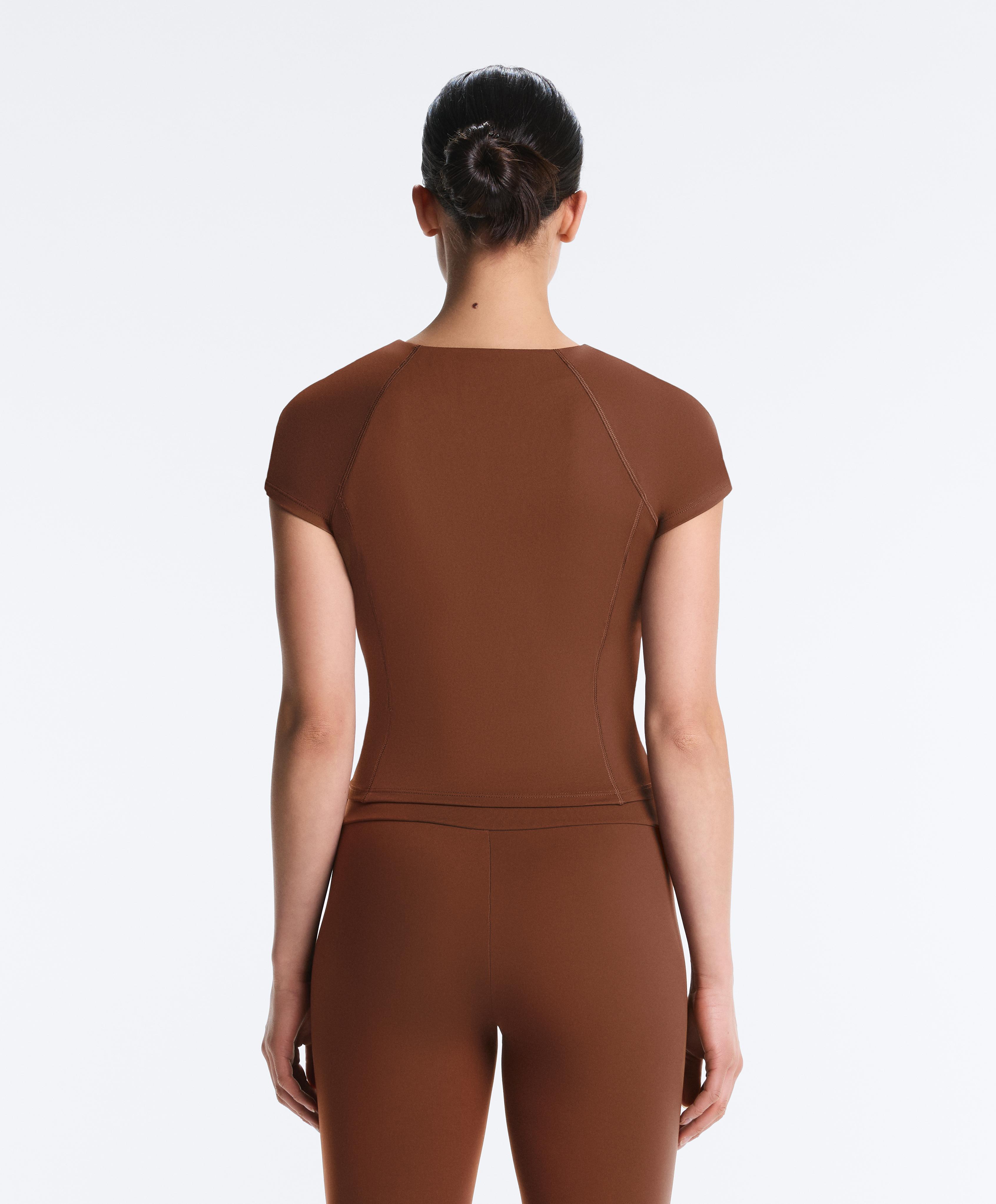Short-sleeved zip T-shirt — COFFEE