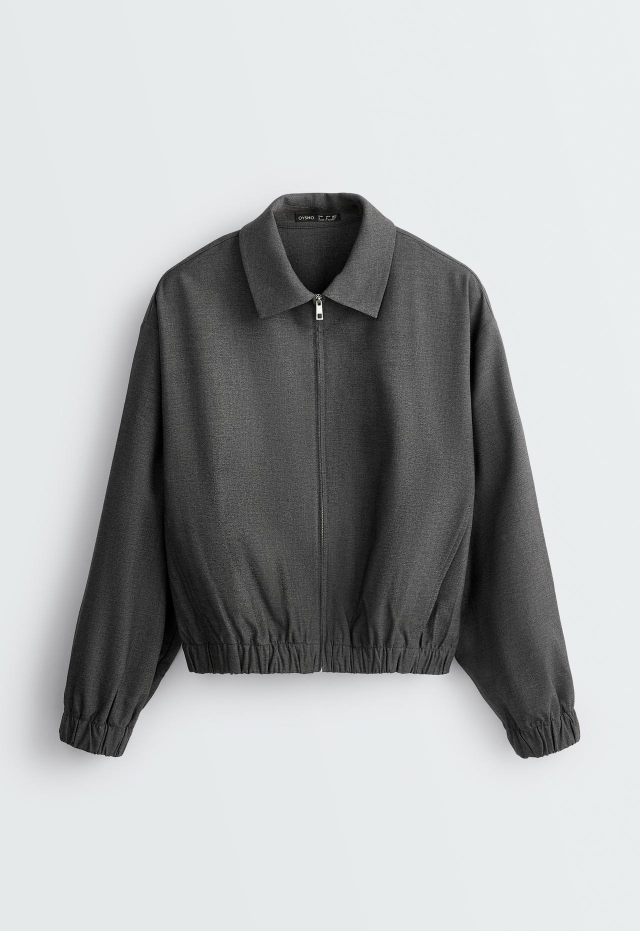 Cropped lapel collar jacket with wool — GREY