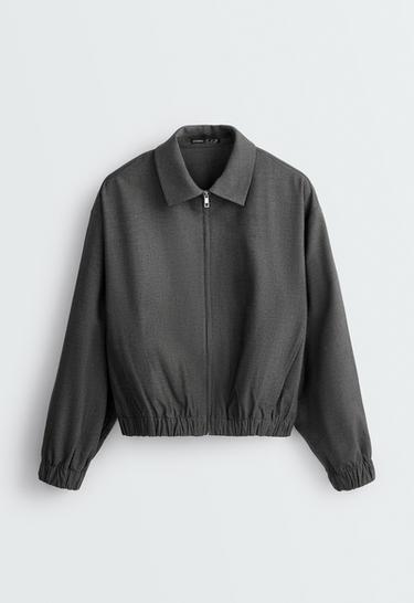 Cropped lapel collar jacket with wool — GREY 6