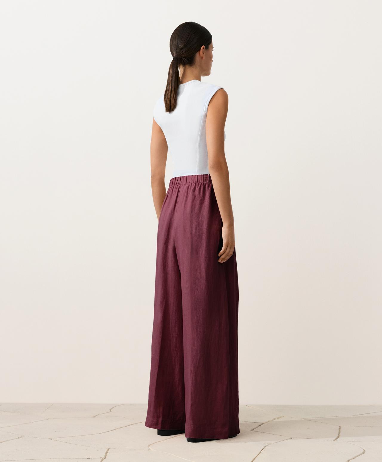 100% linen wide-leg trousers — CHERRY