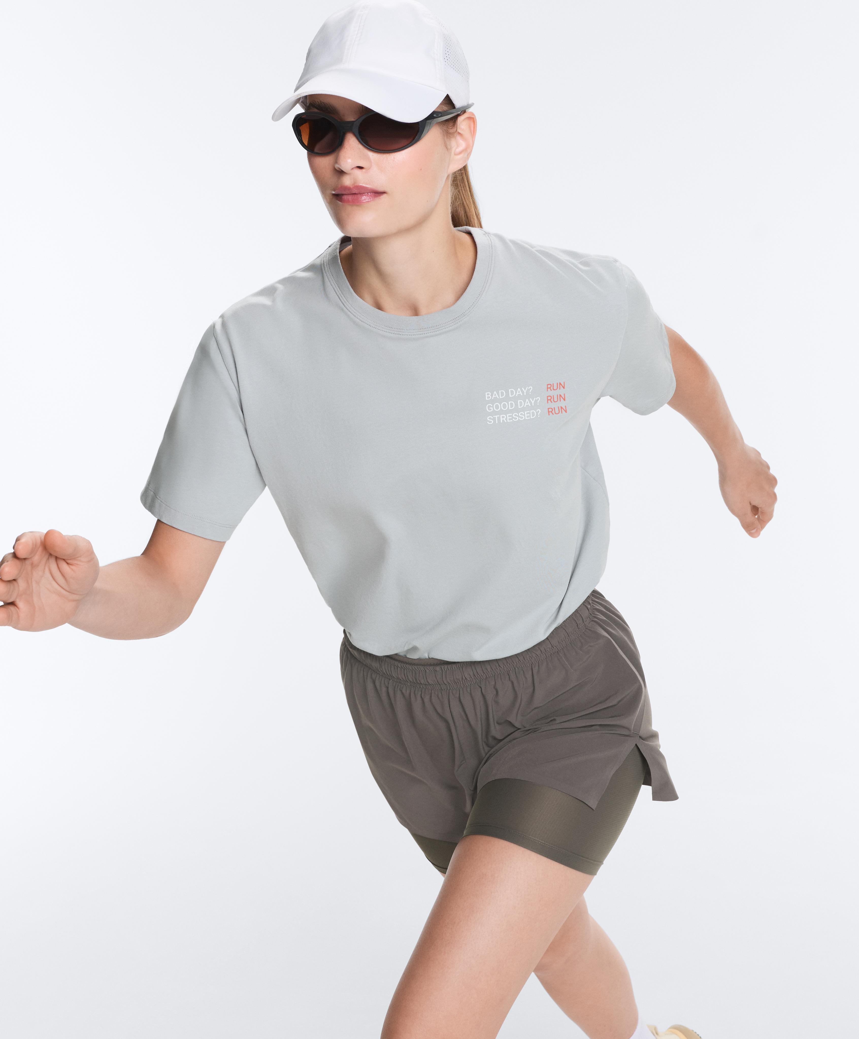 Boxy cotton blend slogan T-shirt — GREY