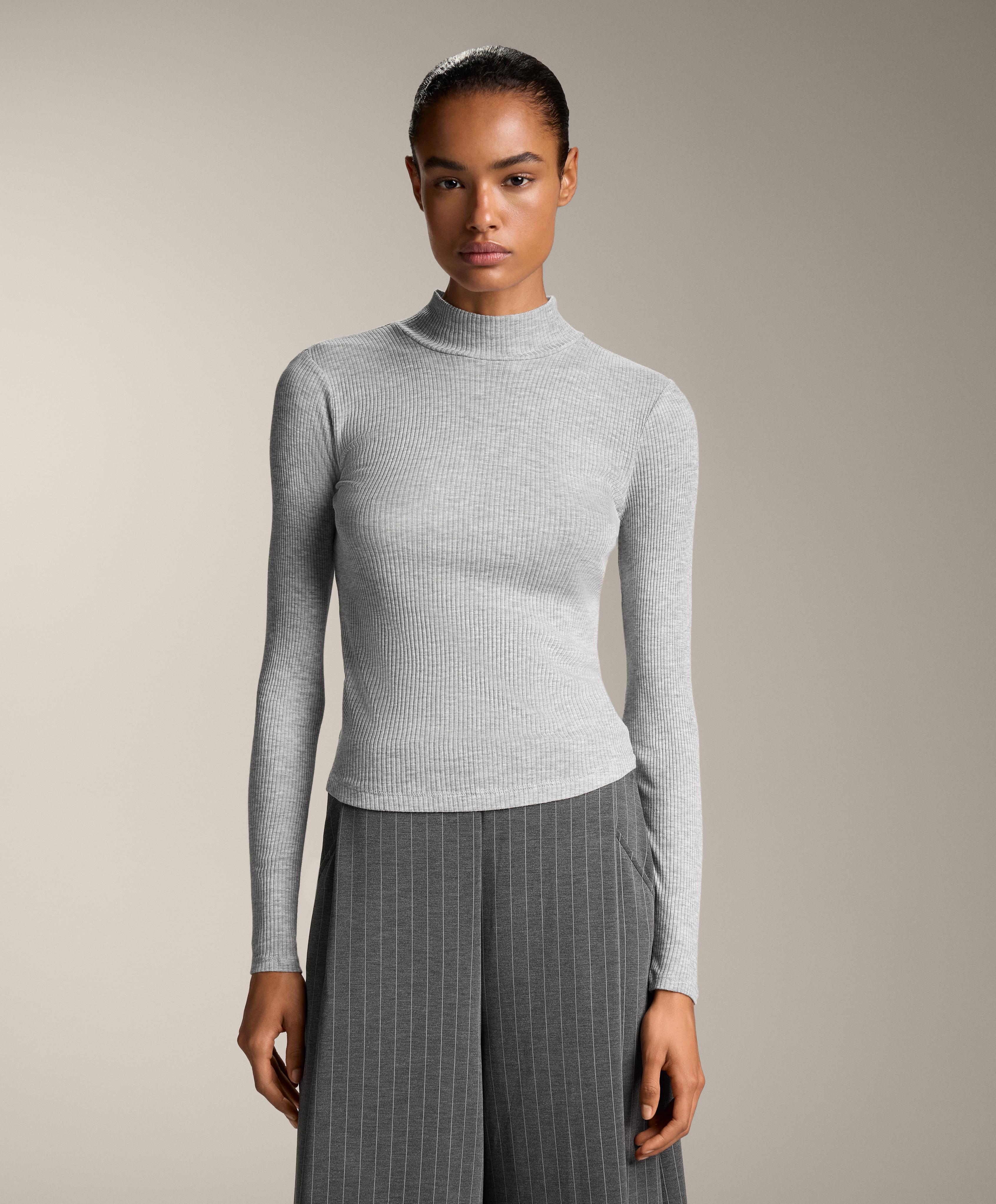 T-shirt col montant rib avec lyocell