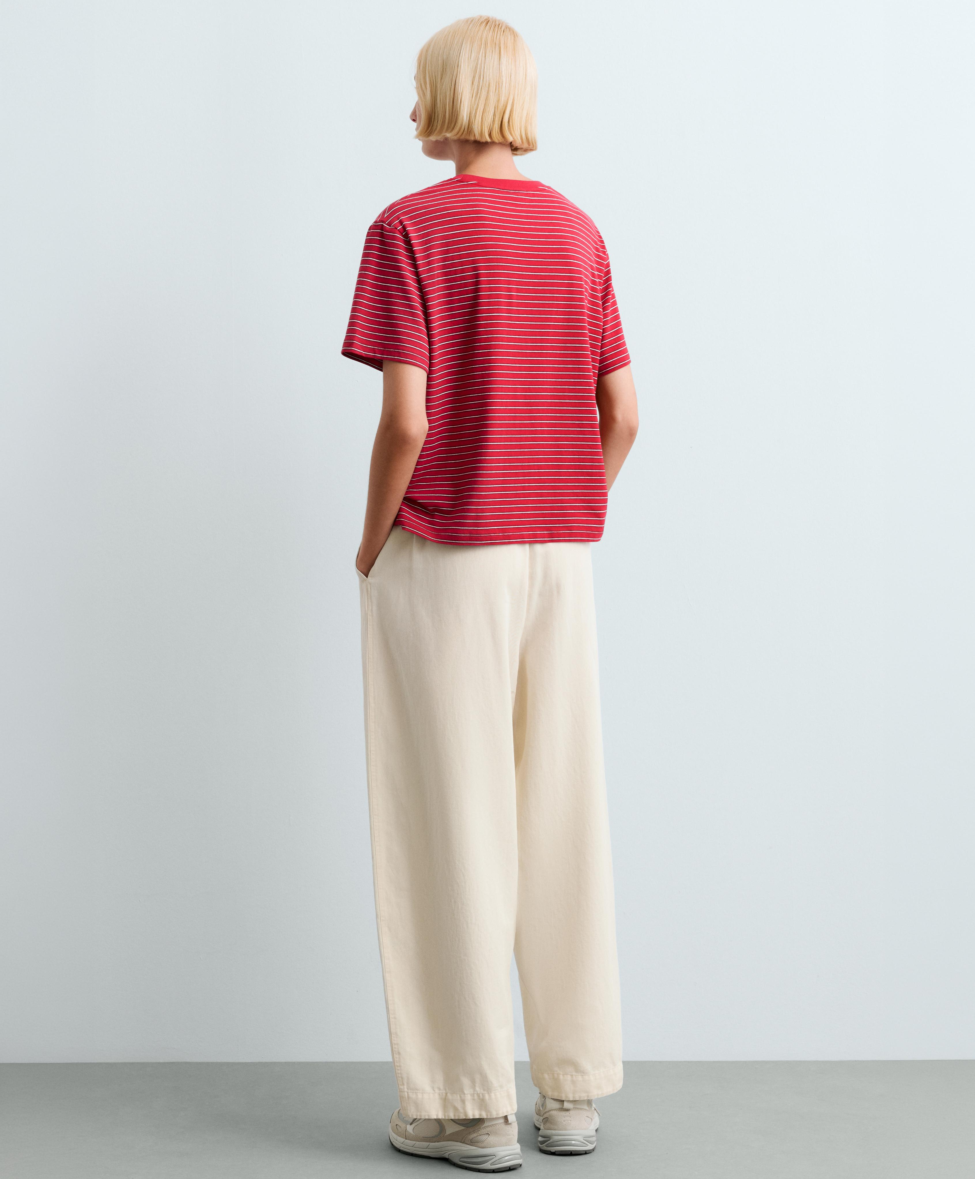 Striped short-sleeved T-shirt — RED