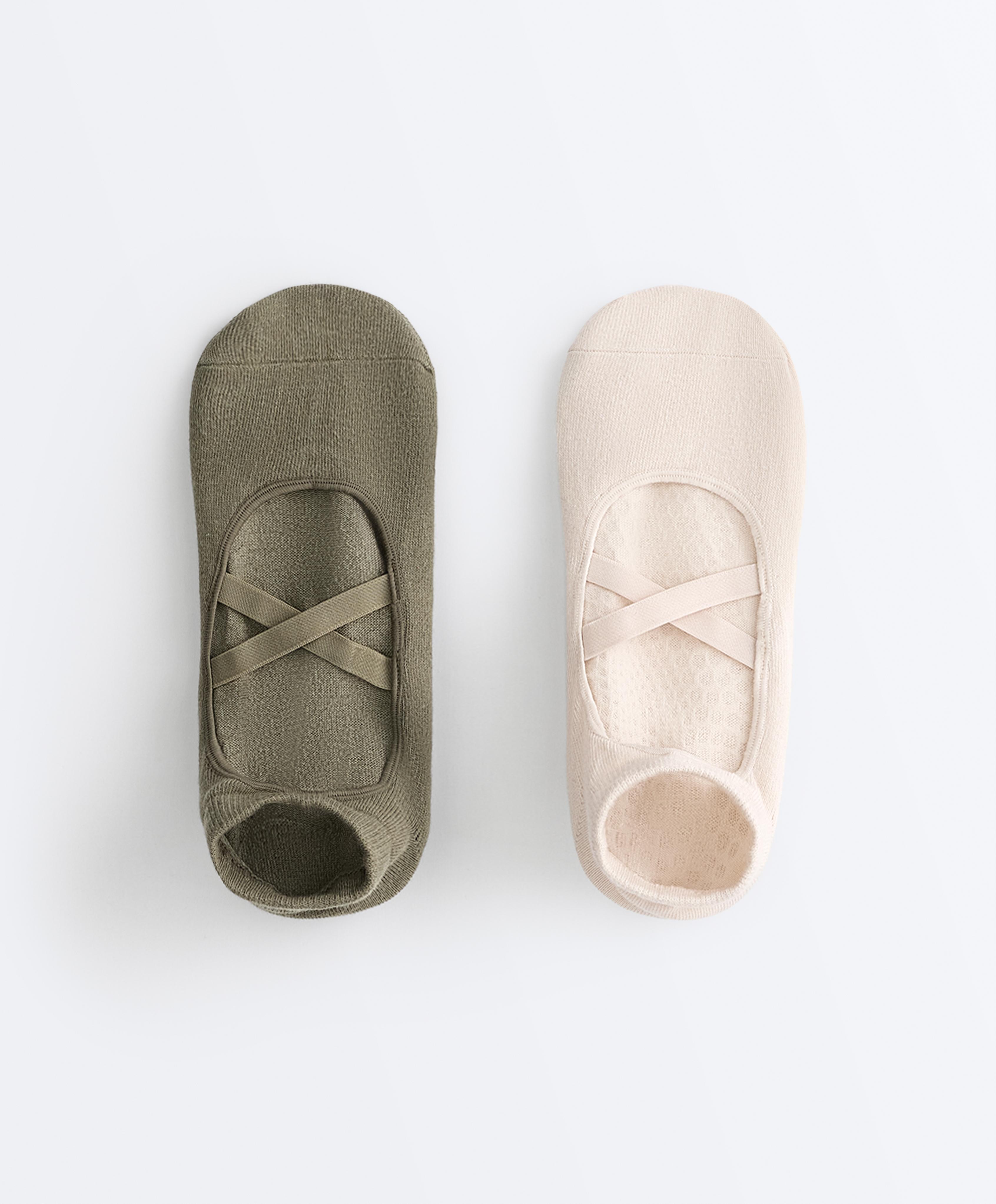 2 pares de calcetines sneaker yoga y pilates mezcla algodón cintas cruzadas 2 pares de calcetines sneaker yoga y pilates mezcla algodón cintas cruzadas