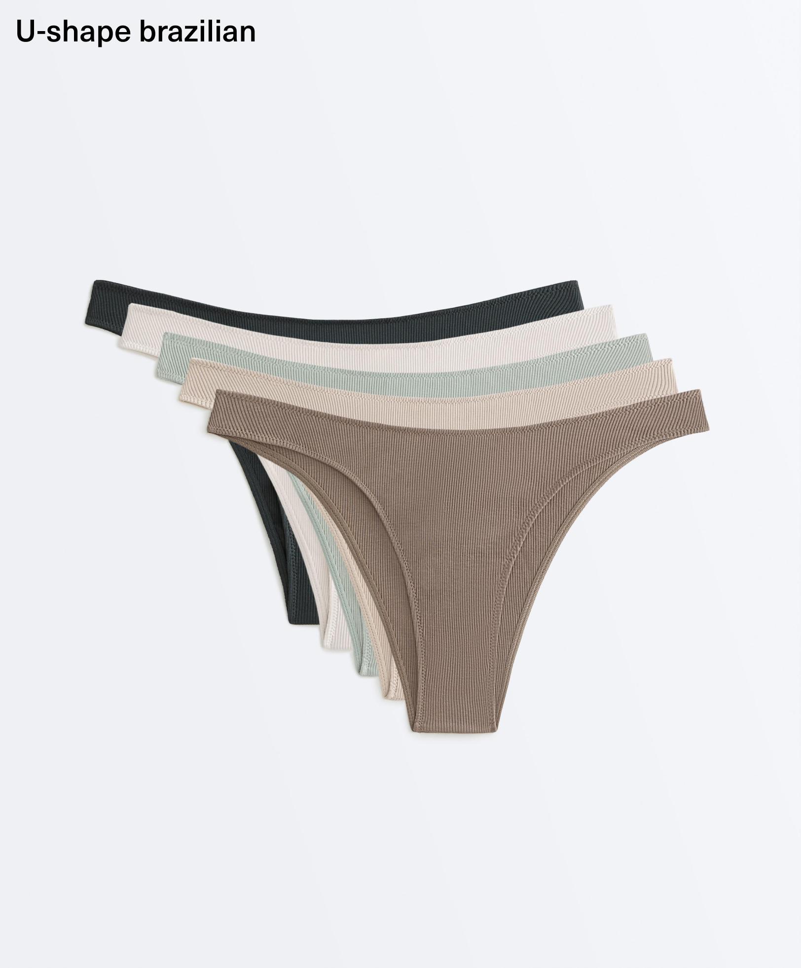 5 slips brésiliens rib coupe en U en coton