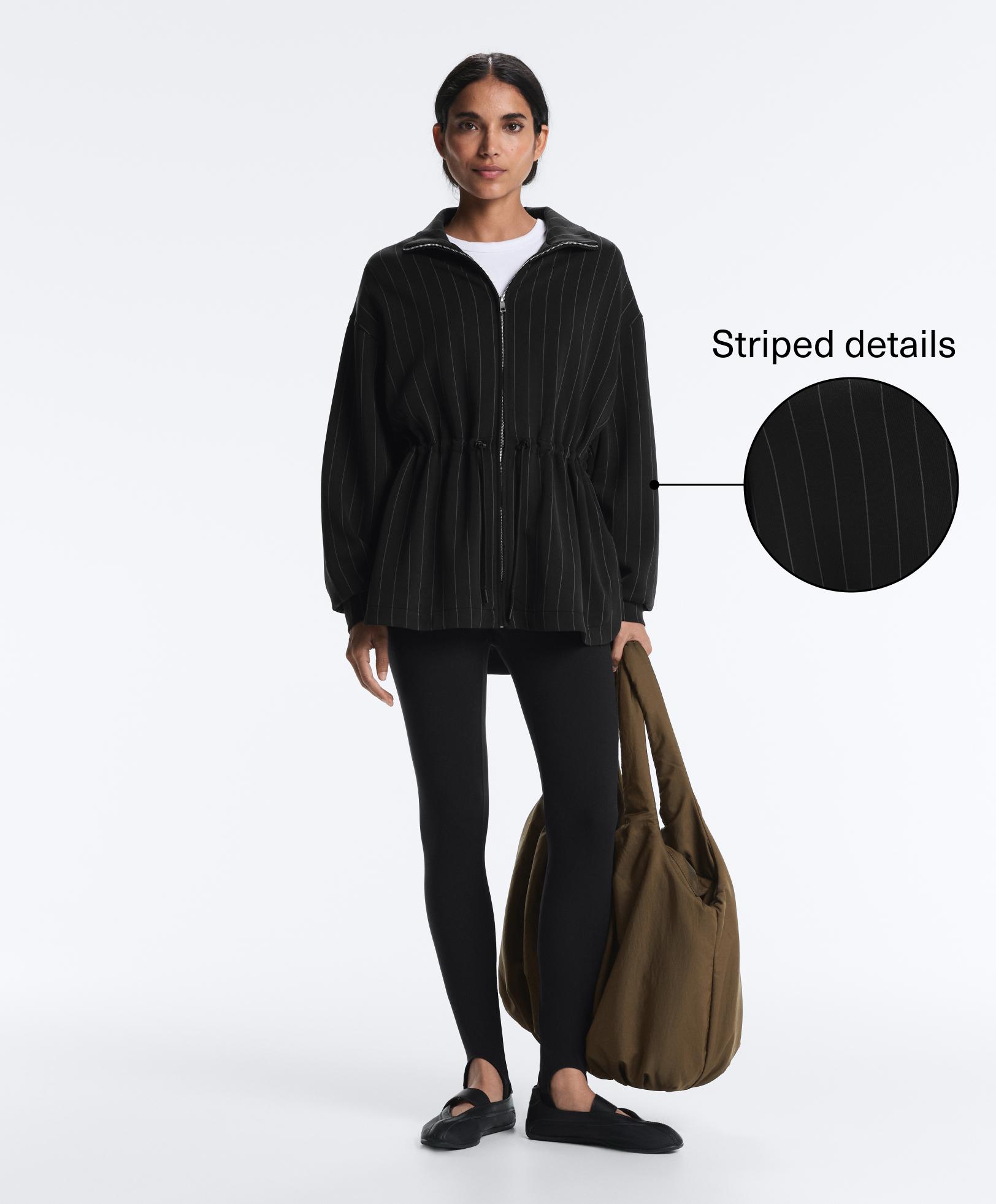 Long pinstripe jacket with adjustable waist and soft-touch modal
