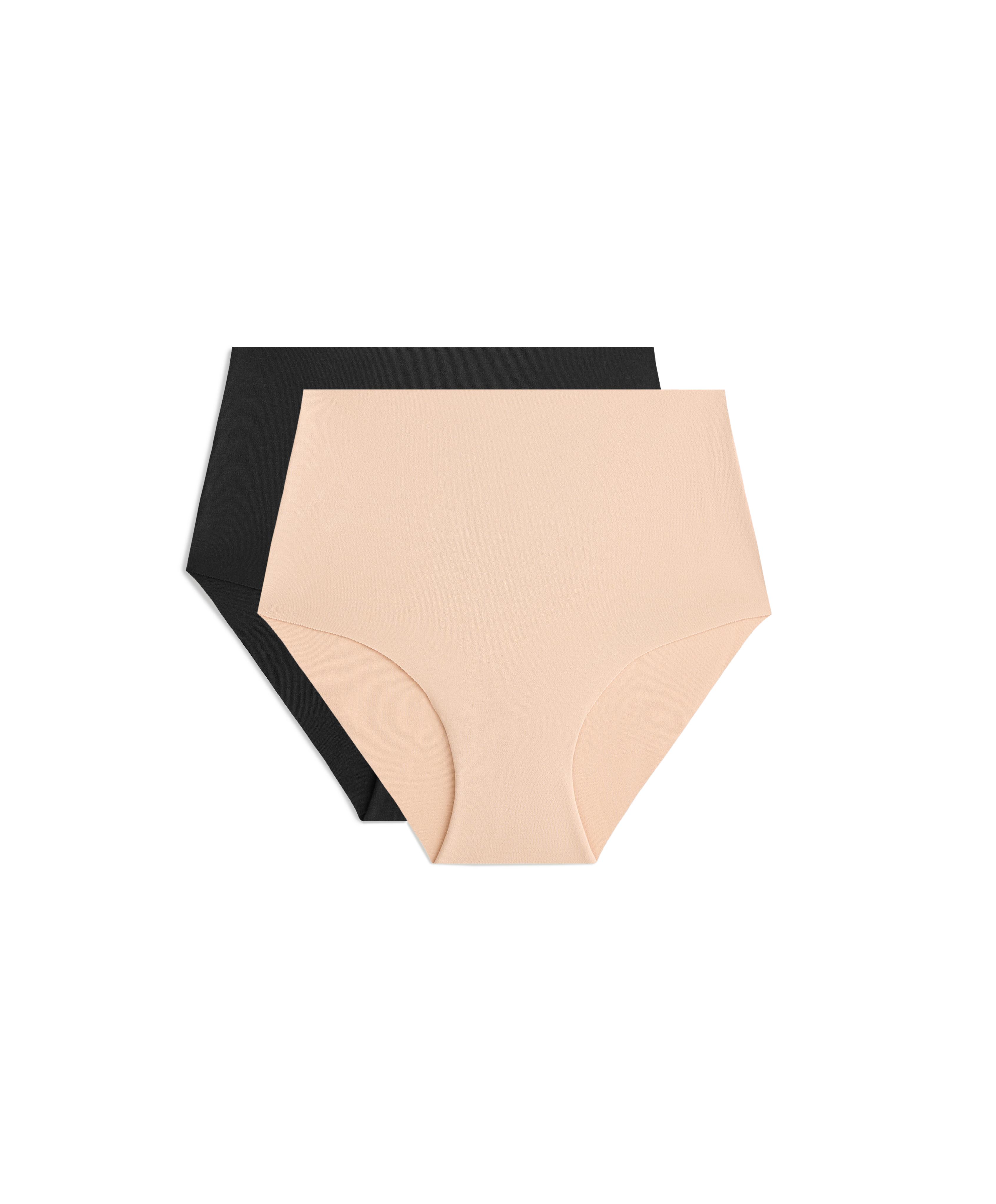 2 invisible cotton blend mid-rise classic briefs — BEIGE