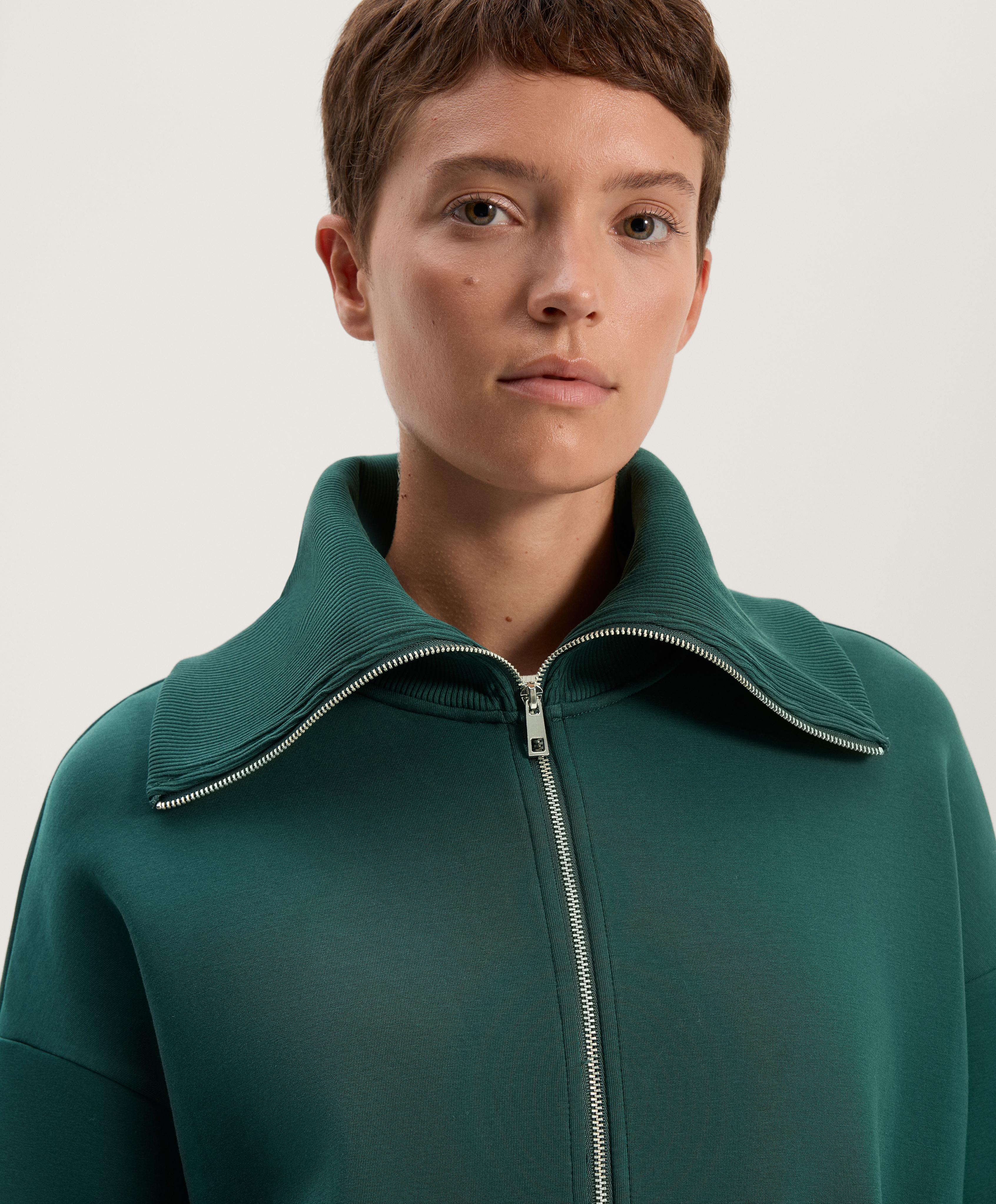 Long jacket with adjustable waist, rib collar in a cotton blend - Sale