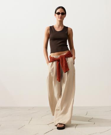 100% linen wide-leg striped trousers — SANDY           6