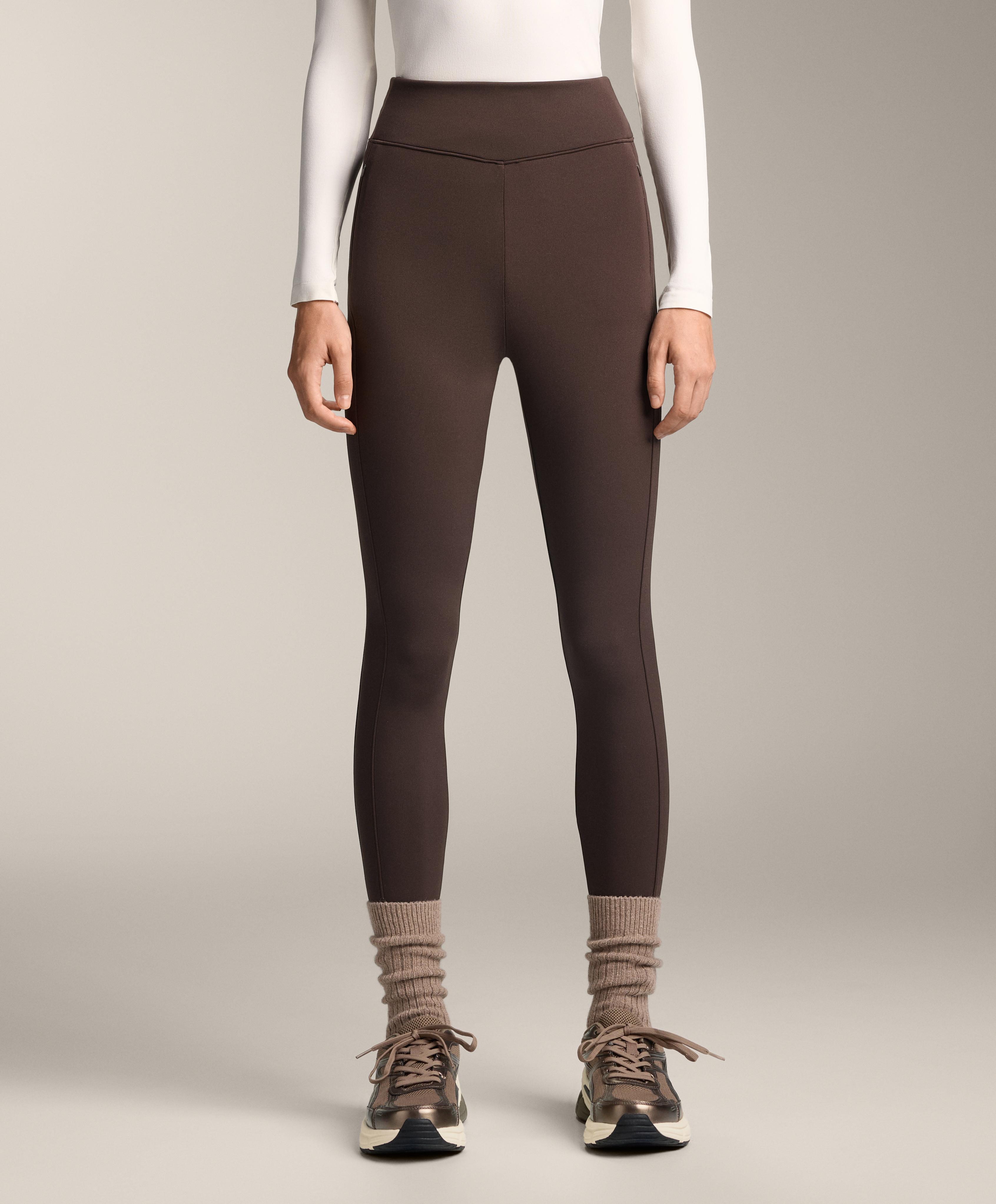 Warm high-rise ankle-length leggings with pockets 70 cm — DARK REDDISH‑BROWN