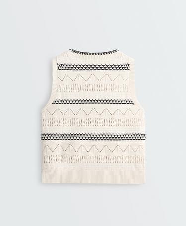 100% cotton open-knit contrast vest — PALE ECRU 8