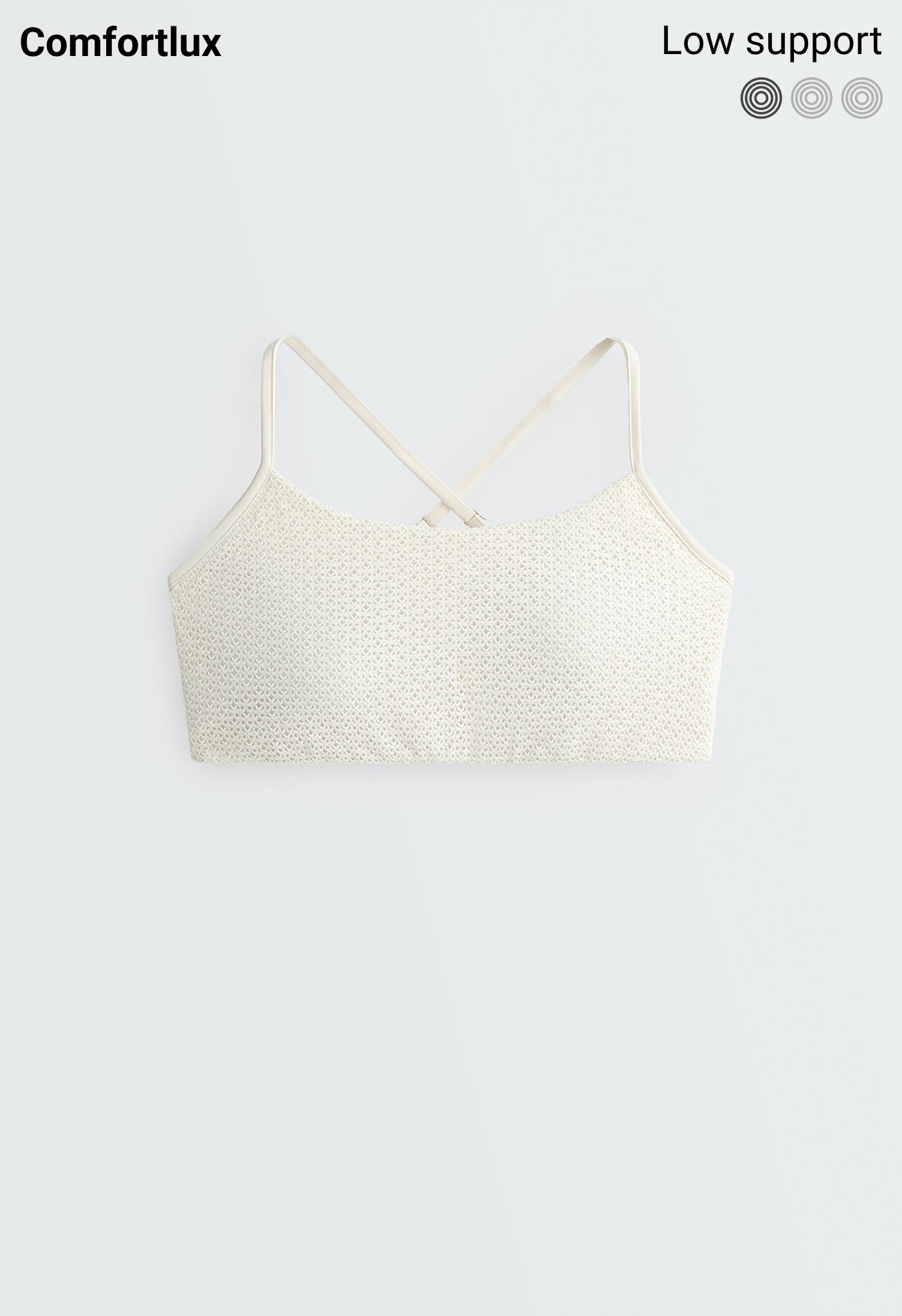 Low-support Comfortlux crochet sports bra — PALE ECRU