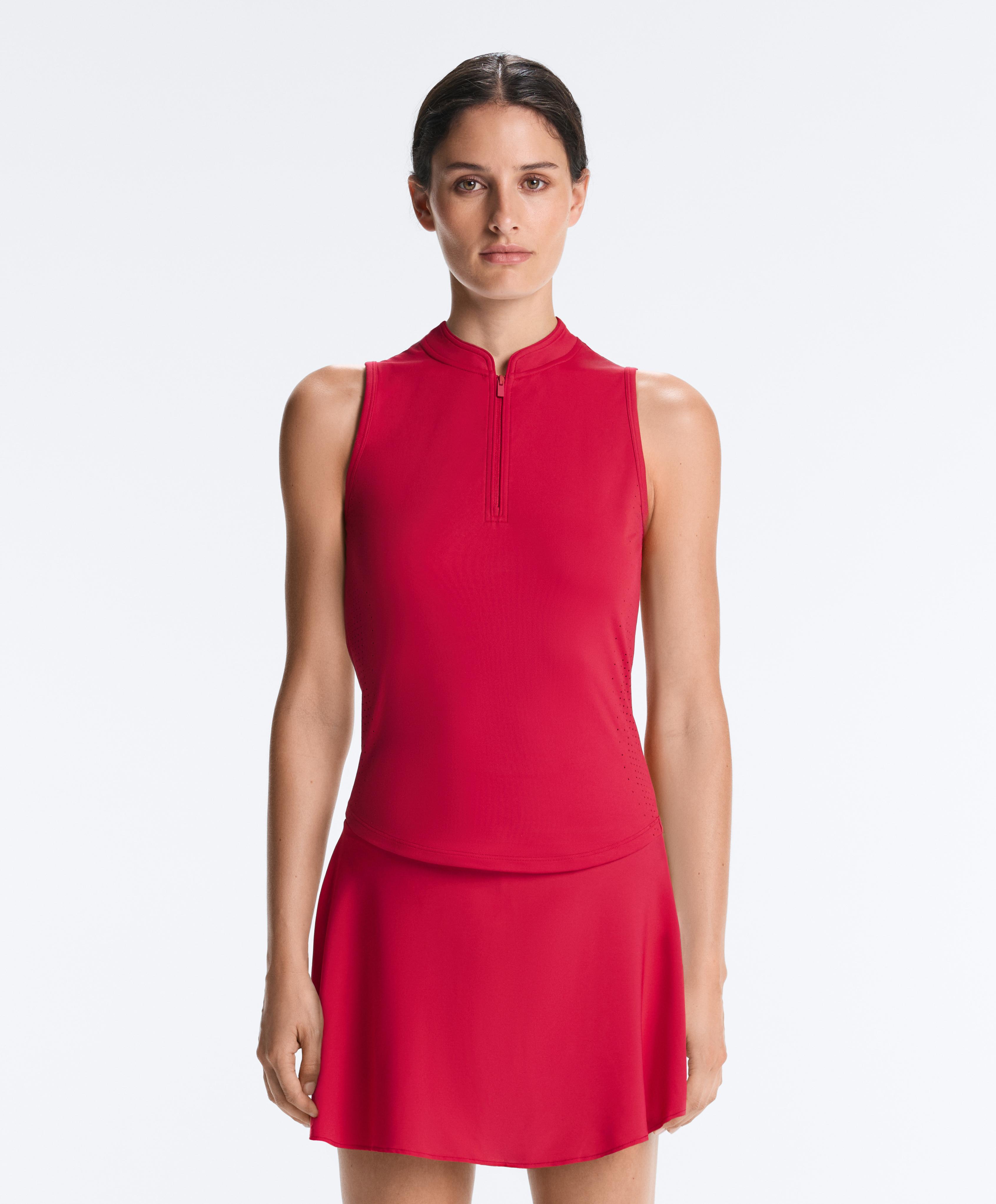 Technical sleeveless T-shirt with half zip — RED