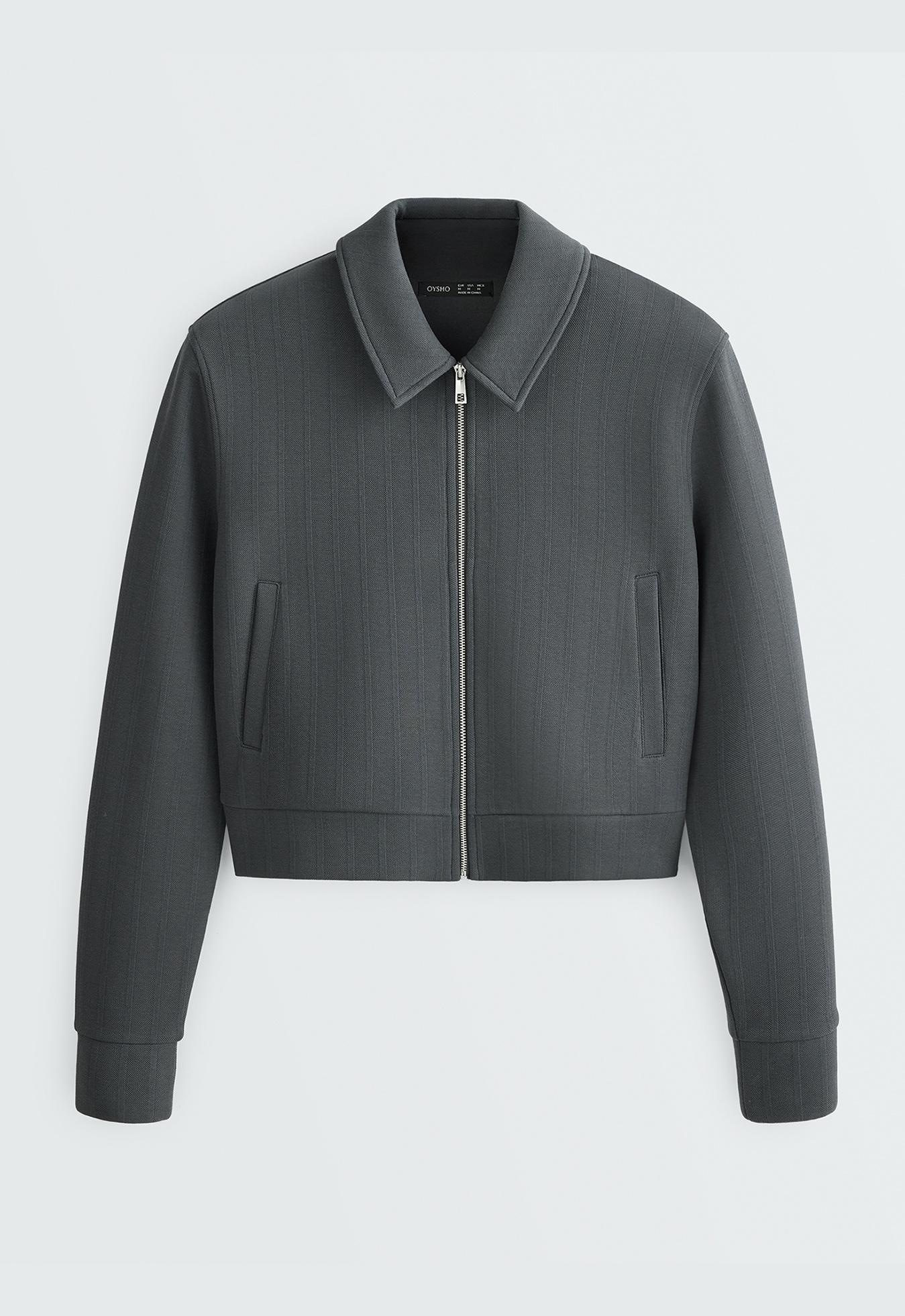 Striped cotton piqué jacket — STEEL GREY