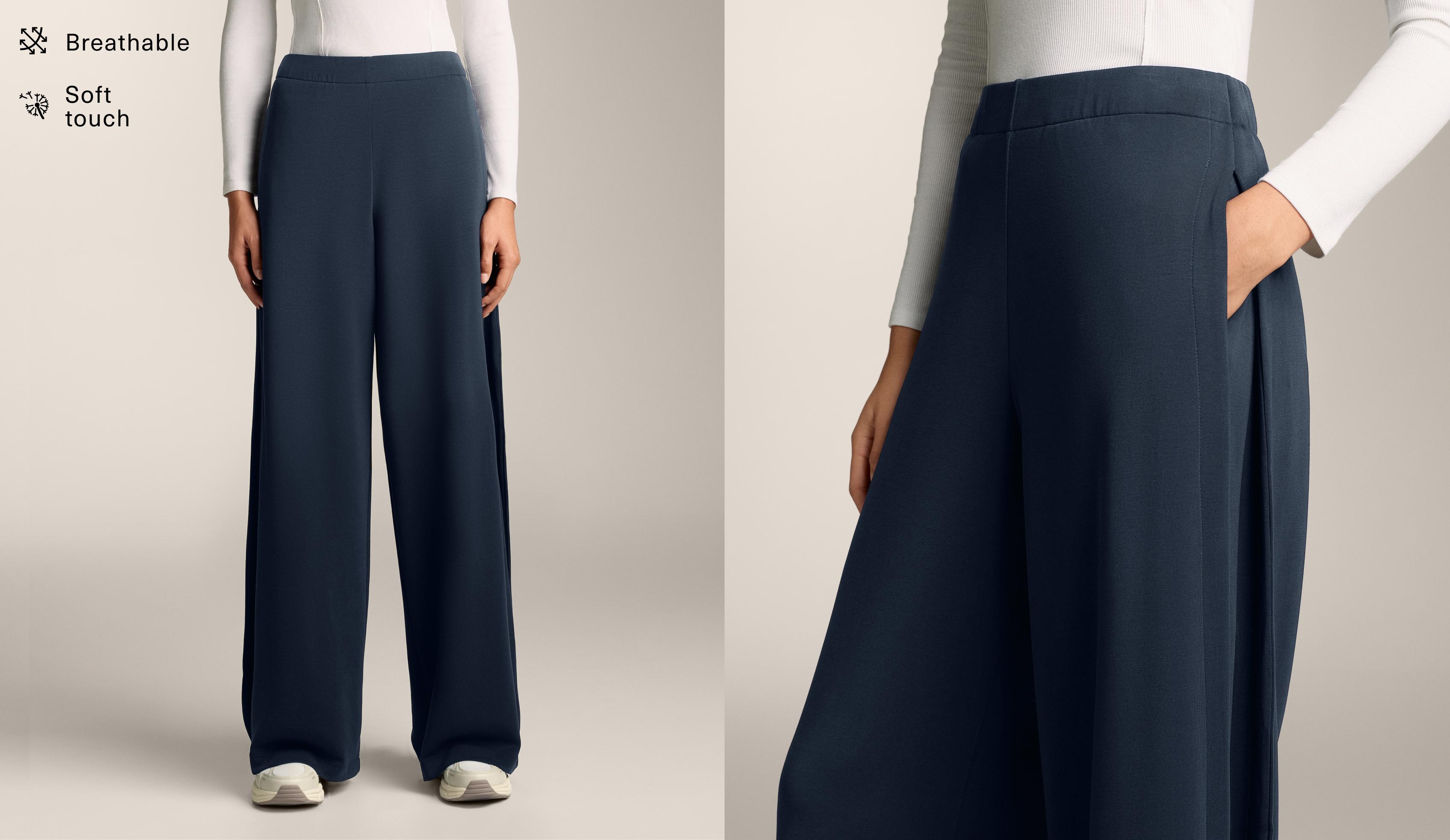 Cocoon trousers with modal side pleat — NAVY BLUE