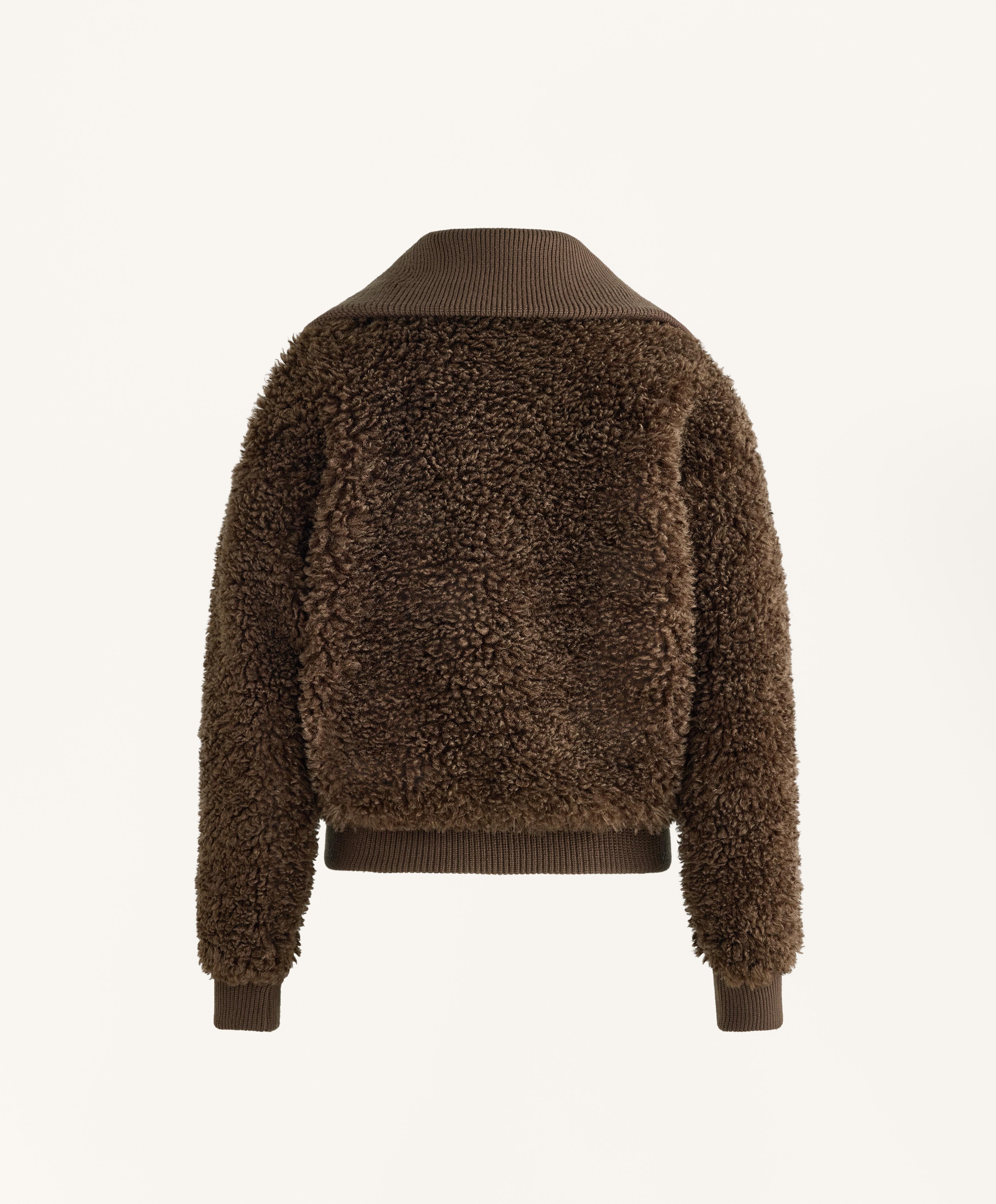 Textured faux-shearling jacket — TOBACCO BROWN
