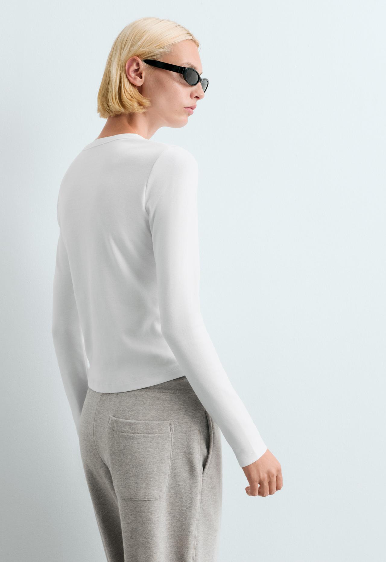 Fitted long-sleeve cotton blend rib t-shirt — WHITE 