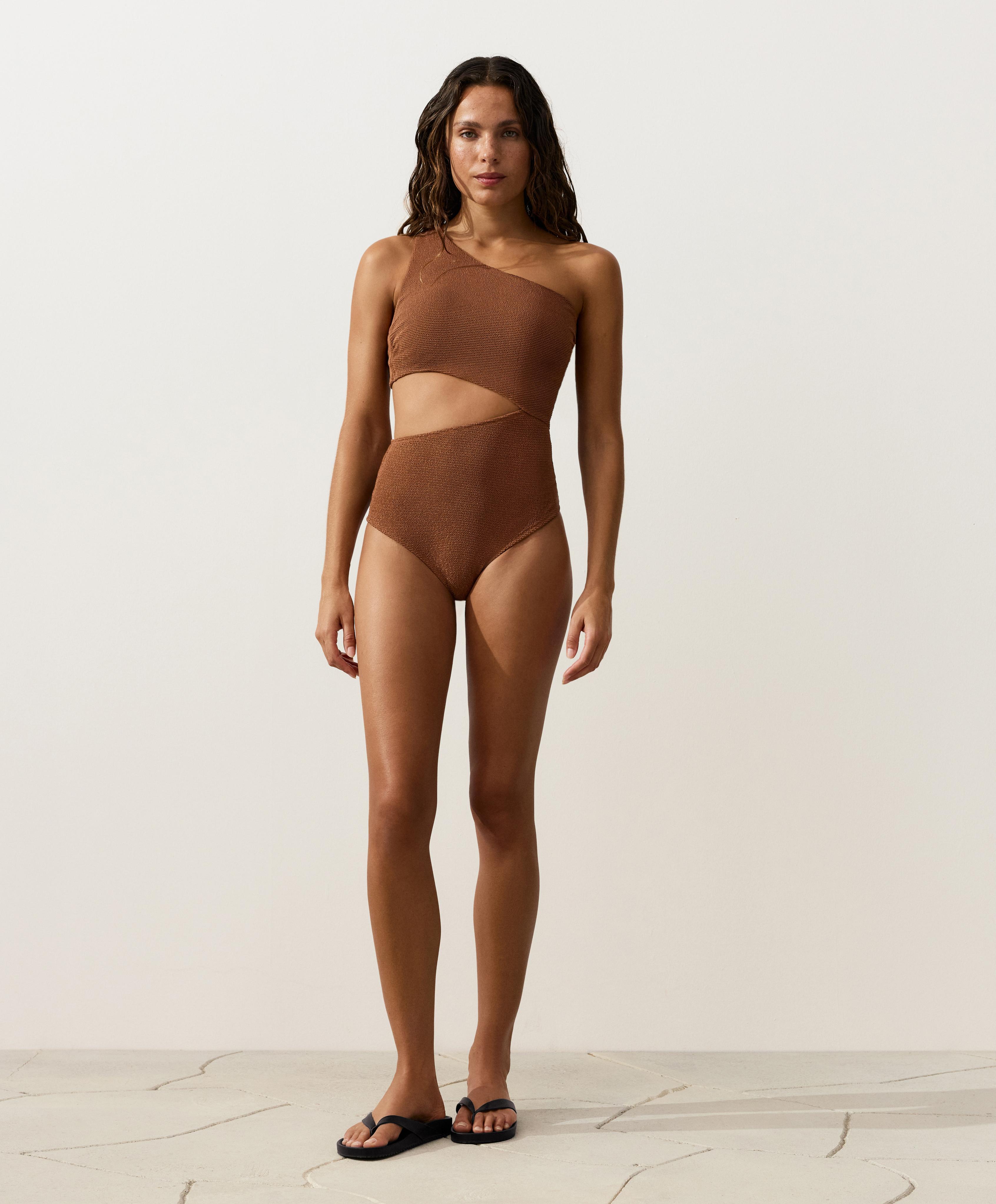 Crinkle asymmetric trikini — TOFFEE